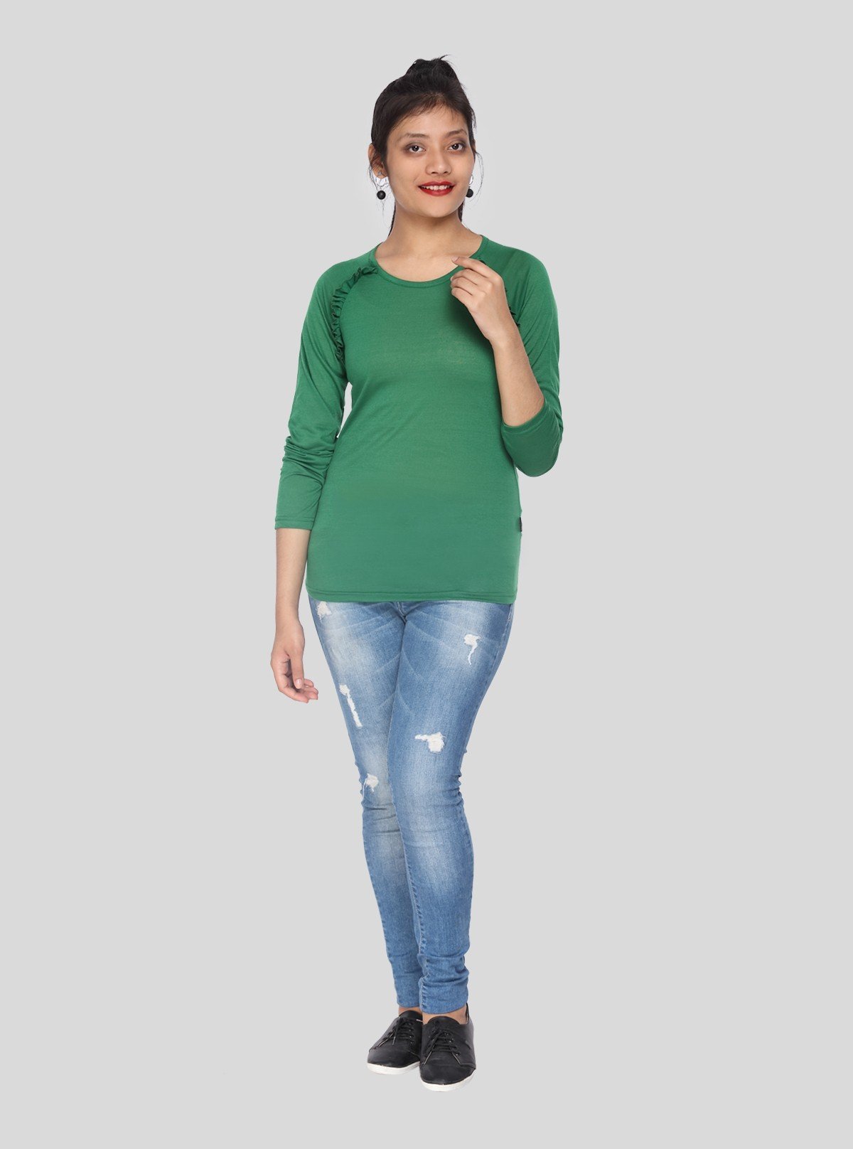 Women’s Green Viscose Knit Long Sleeve Top – Elegant & Lightweight by Boer & Fitch - Boer and Fitch