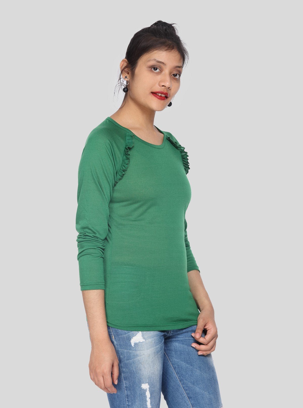 Women’s Green Viscose Knit Long Sleeve Top – Elegant & Lightweight by Boer & Fitch - Boer and Fitch