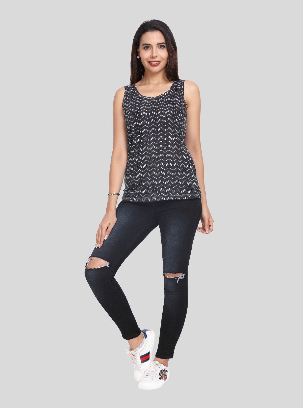 Women's Grey Cotton Shrug with Black Zigzag Print Top Set – Boer and Fitch - Boer and Fitch