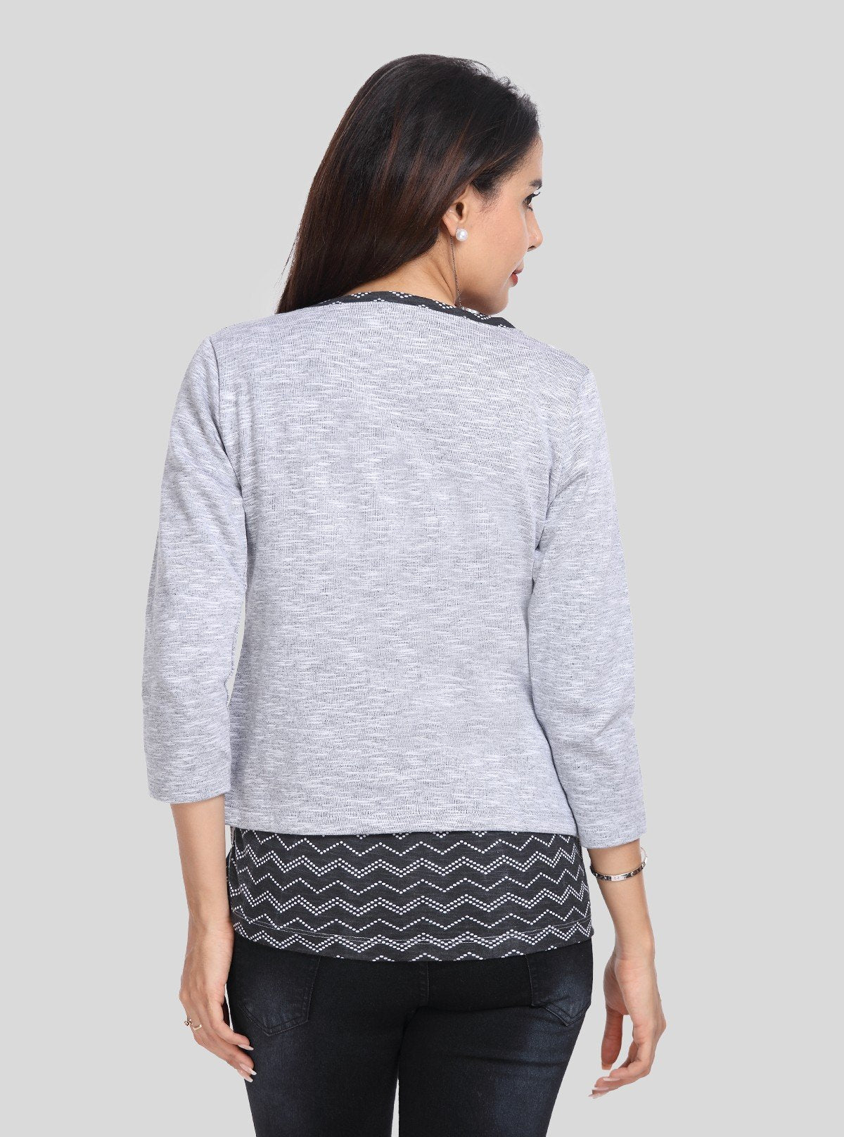 Women's Grey Cotton Shrug with Black Zigzag Print Top Set – Boer and Fitch - Boer and Fitch