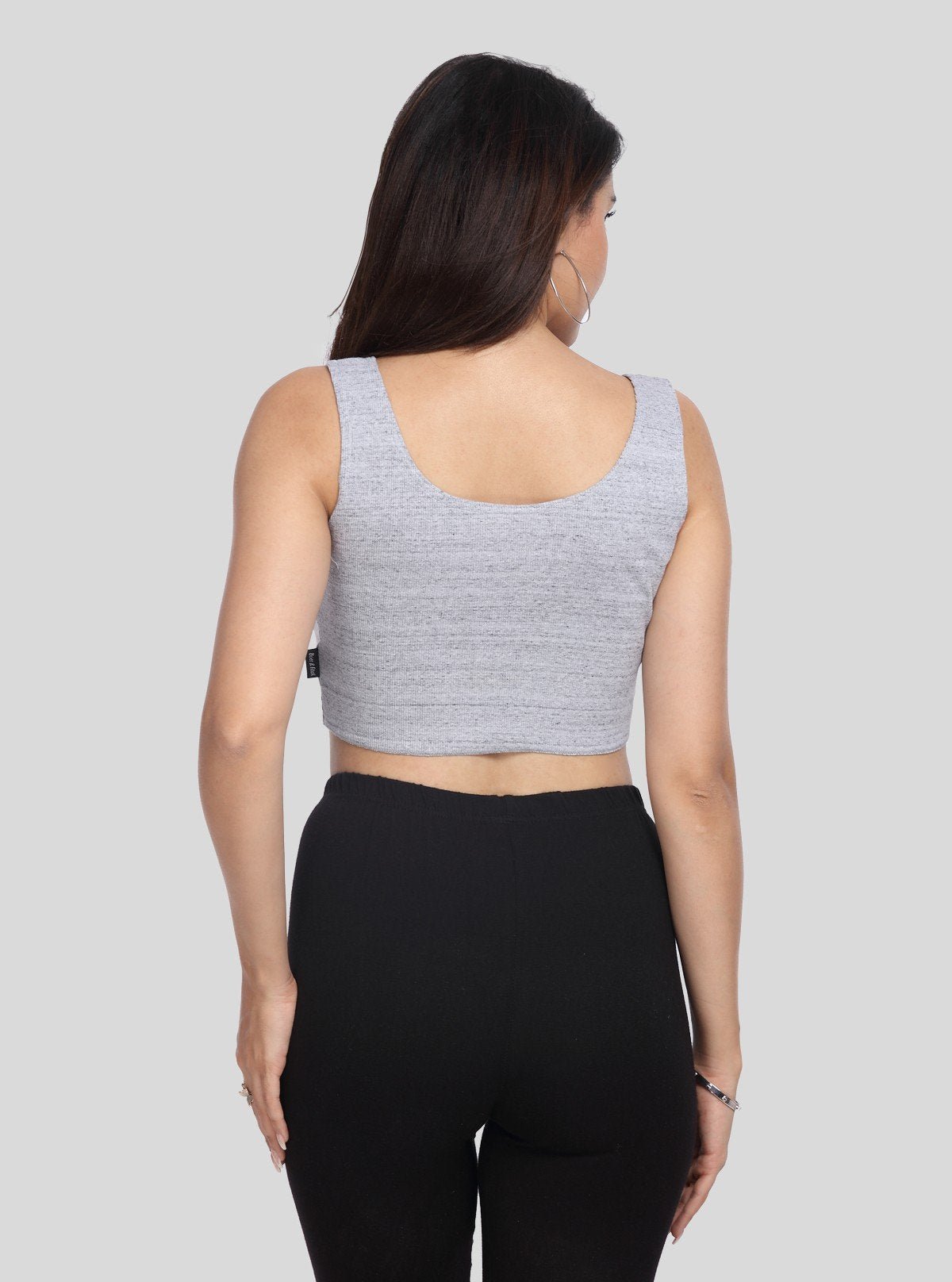 Women's Grey Melange Button Front Cotton Durby Knit Crop Top - Boer and Fitch