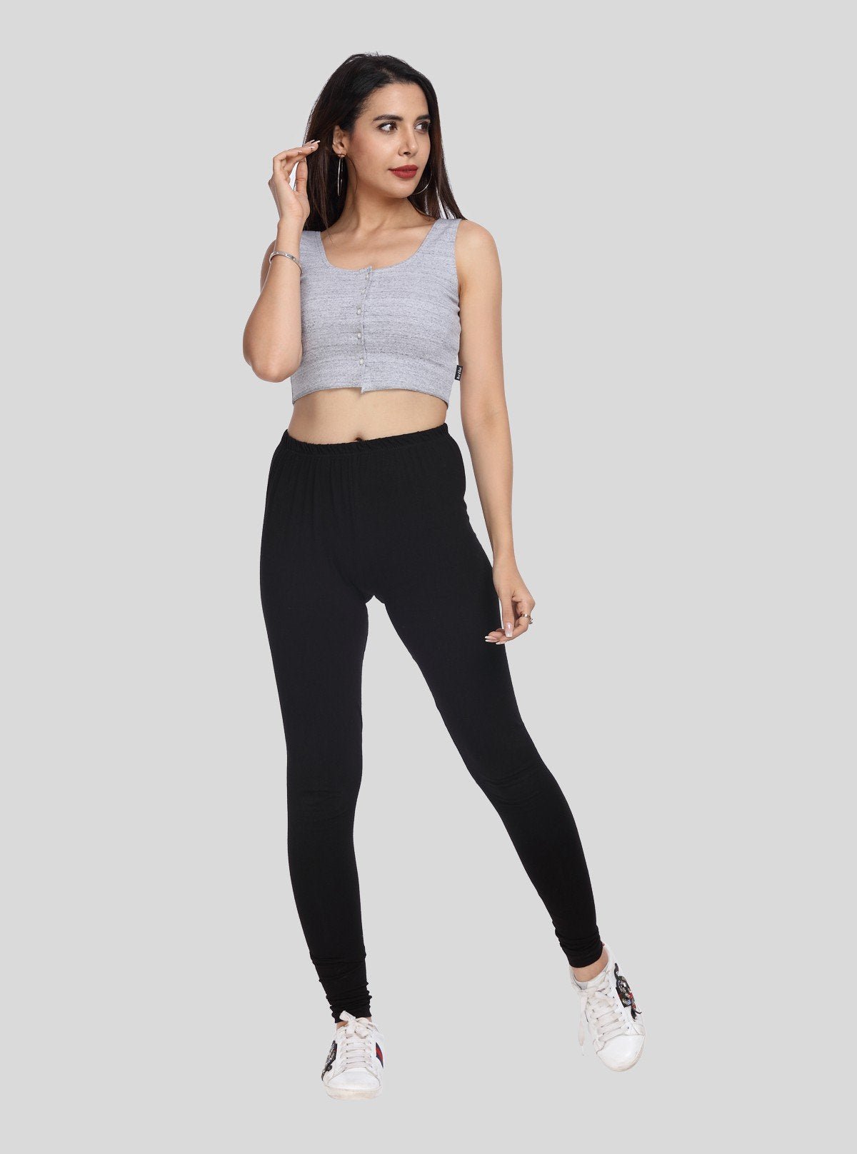 Women's Grey Melange Button Front Cotton Durby Knit Crop Top - Boer and Fitch