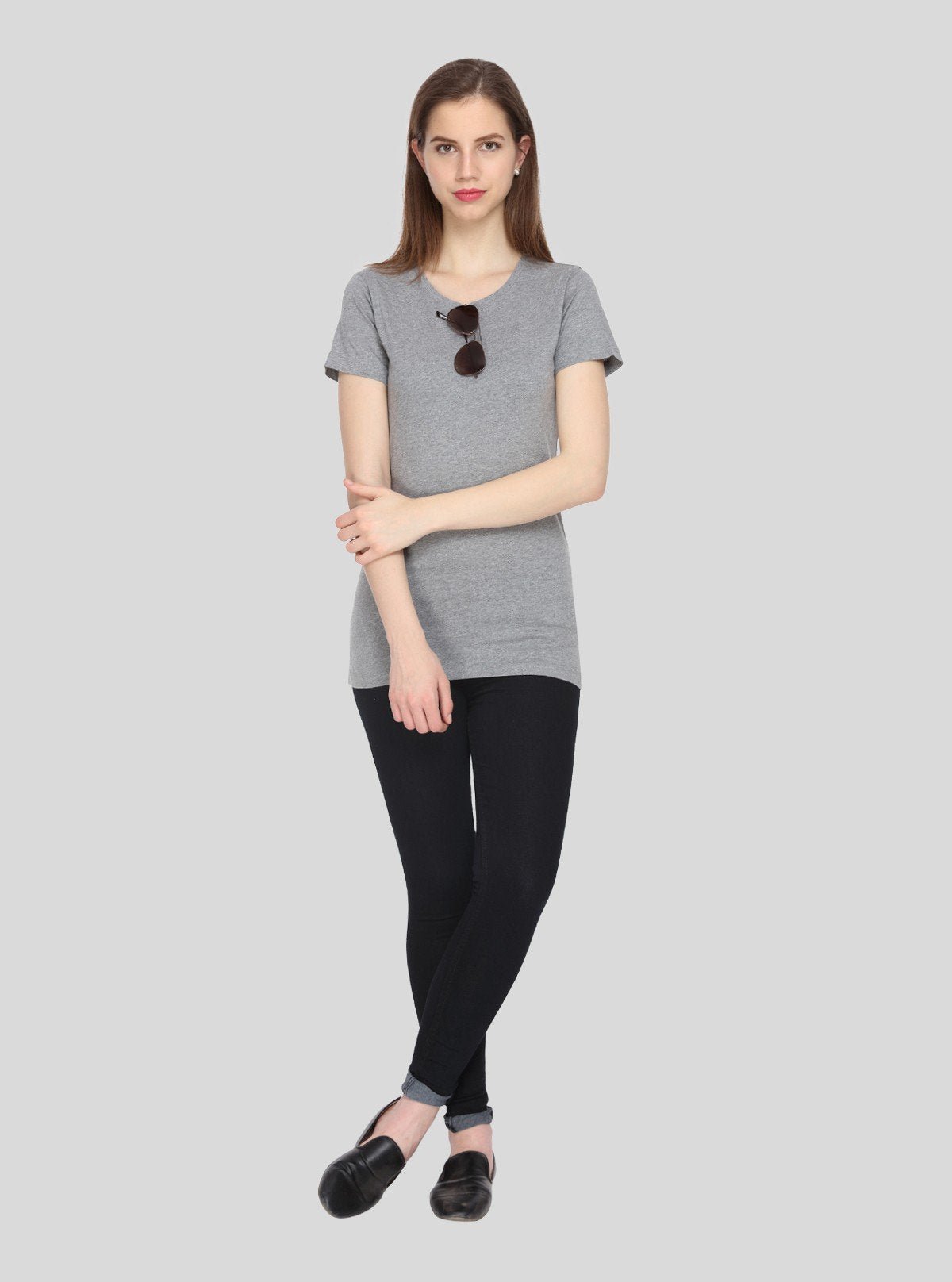Women's Grey Melange Crew Neck Cotton Jersey Short Sleeve T-Shirt by Boer and Fitch - Boer and Fitch