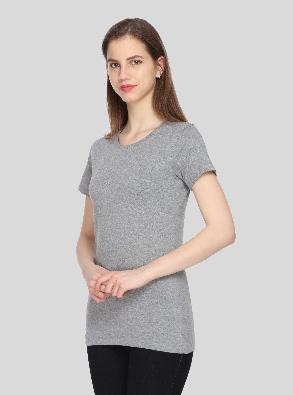 Women's Grey Melange Crew Neck Cotton Jersey Short Sleeve T-Shirt by Boer and Fitch - Boer and Fitch