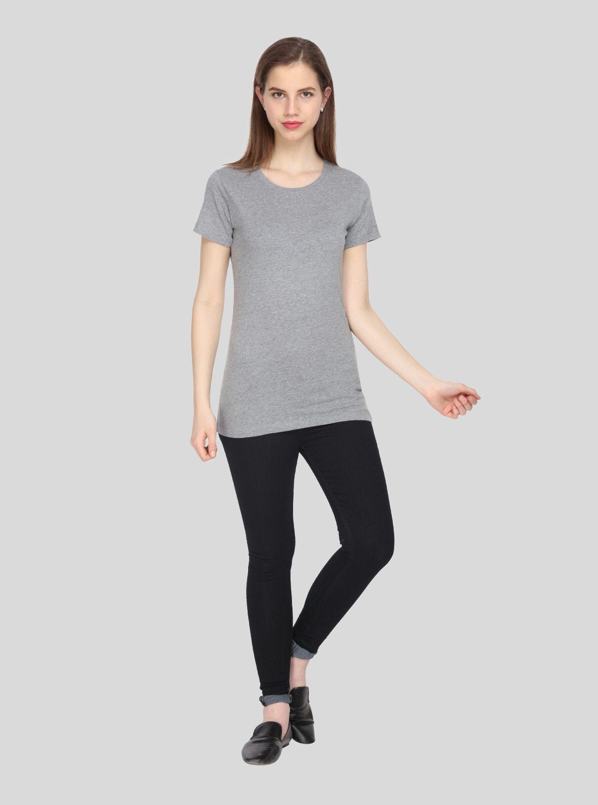 Women's Grey Melange Crew Neck Cotton Jersey Short Sleeve T-Shirt by Boer and Fitch - Boer and Fitch