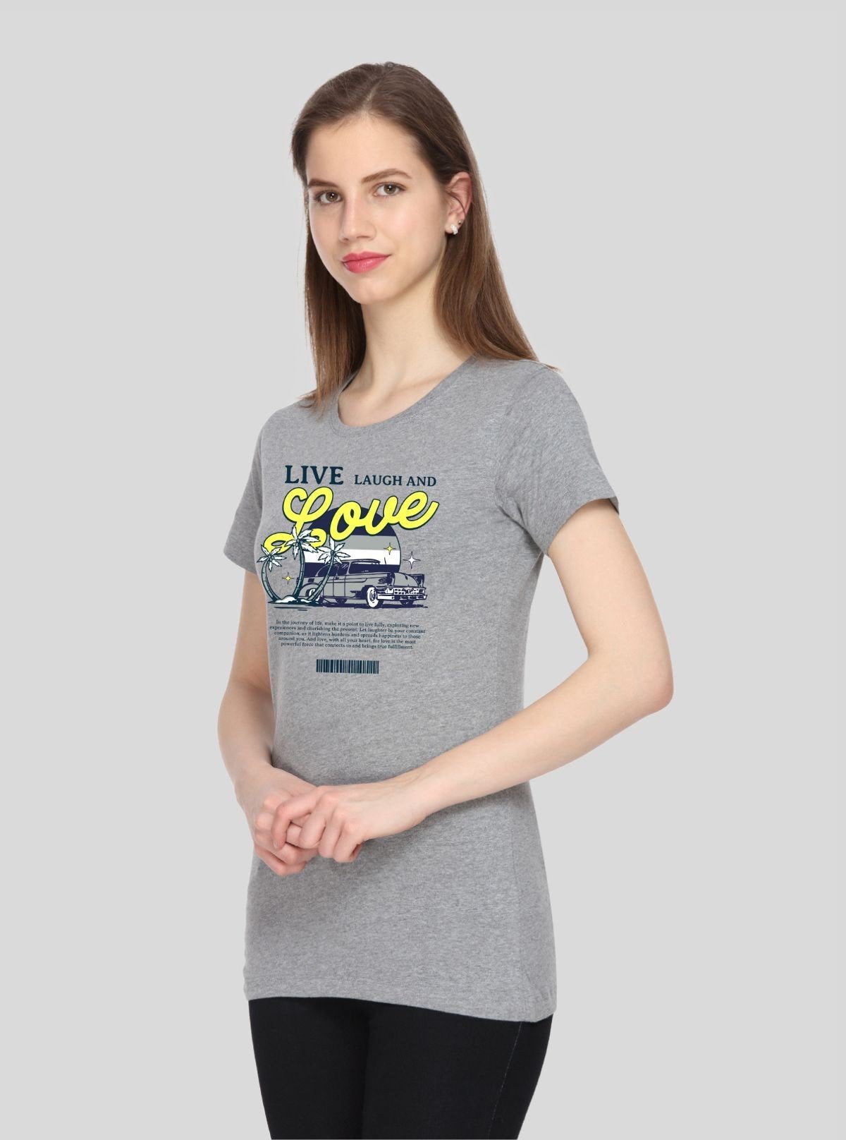 Women’s Grey Melange Live Love Cotton T-Shirt – Soft & Stylish | Boer & Fitch - Boer and Fitch