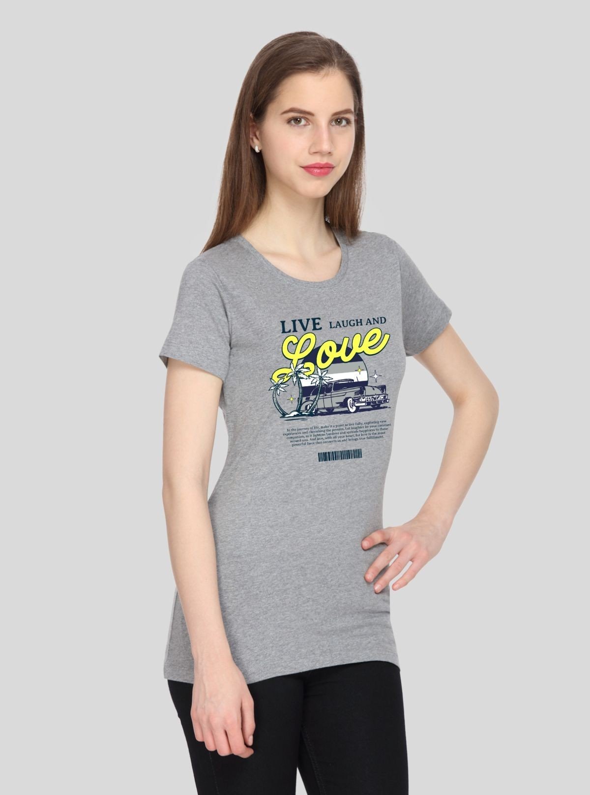 Women’s Grey Melange Live Love Cotton T-Shirt – Soft & Stylish | Boer & Fitch - Boer and Fitch