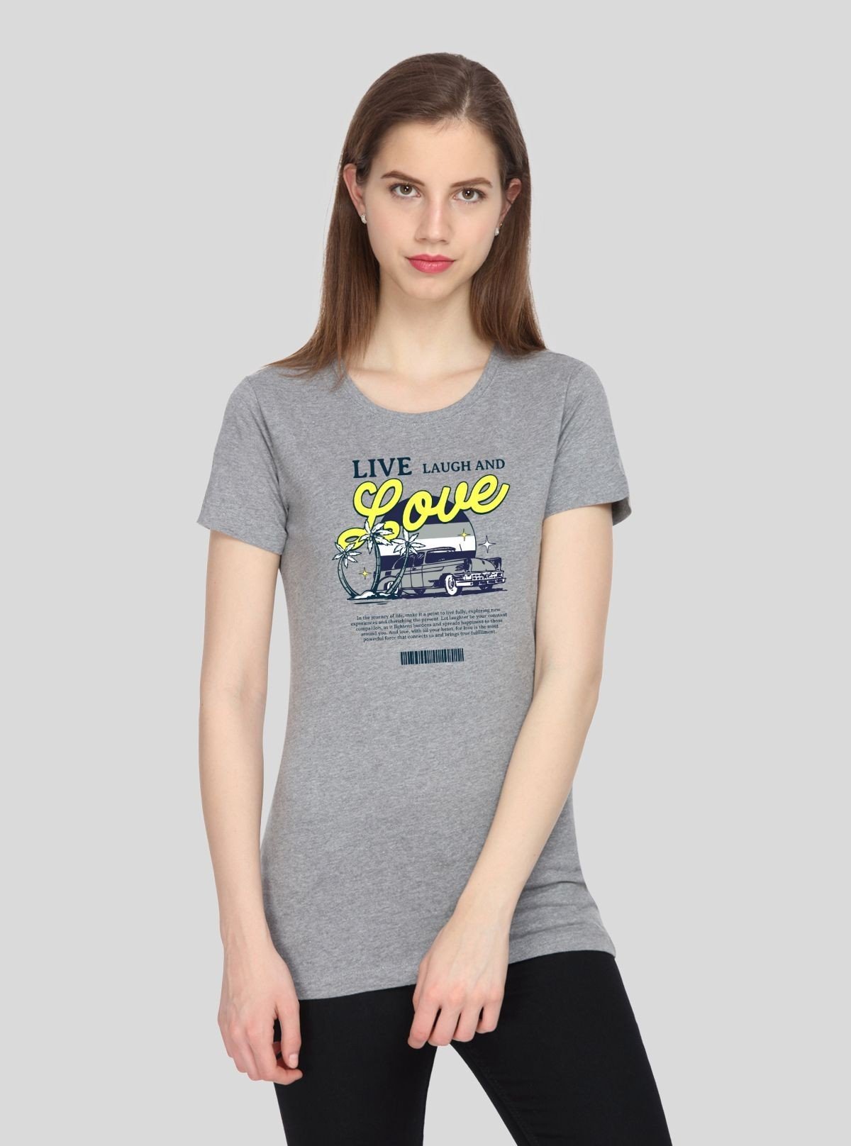 Women’s Grey Melange Live Love Cotton T-Shirt – Soft & Stylish | Boer & Fitch - Boer and Fitch