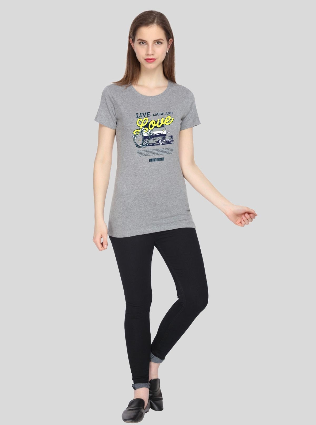 Women’s Grey Melange Live Love Cotton T-Shirt – Soft & Stylish | Boer & Fitch - Boer and Fitch