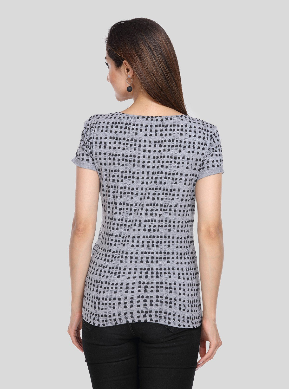 Women's Grey Melange Patterned Top – Casual Chic in Soft Cotton Knit - Boer and Fitch
