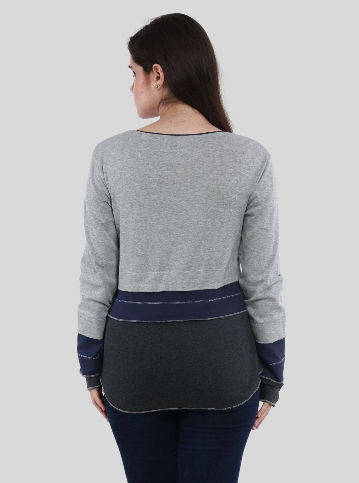 Women’s Grey Melange Scoop Neck Cut and Sew Long Sleeve Top – Cotton Rib Knit by Boer & Fitch - Boer and Fitch