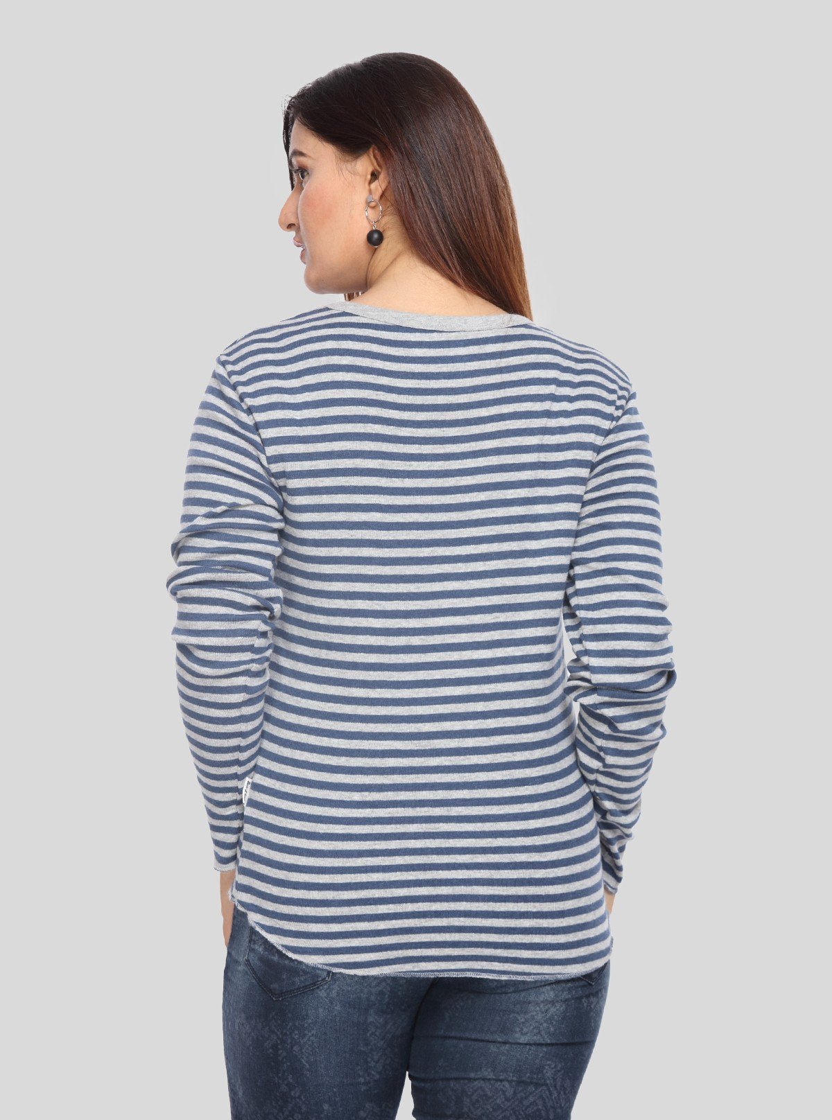 Women’s Grey Melange Striped Long Sleeve Cotton Jersey Top | Boer & Fitch - Boer and Fitch
