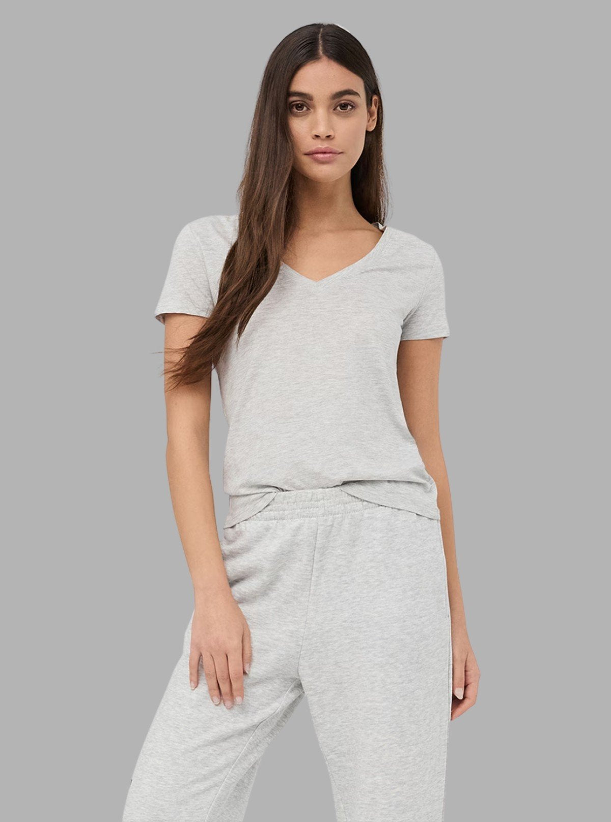 Women’s Grey Melange V - Neck Short Sleeve Cotton Jersey T-Shirt by Boer and Fitch - Boer and Fitch