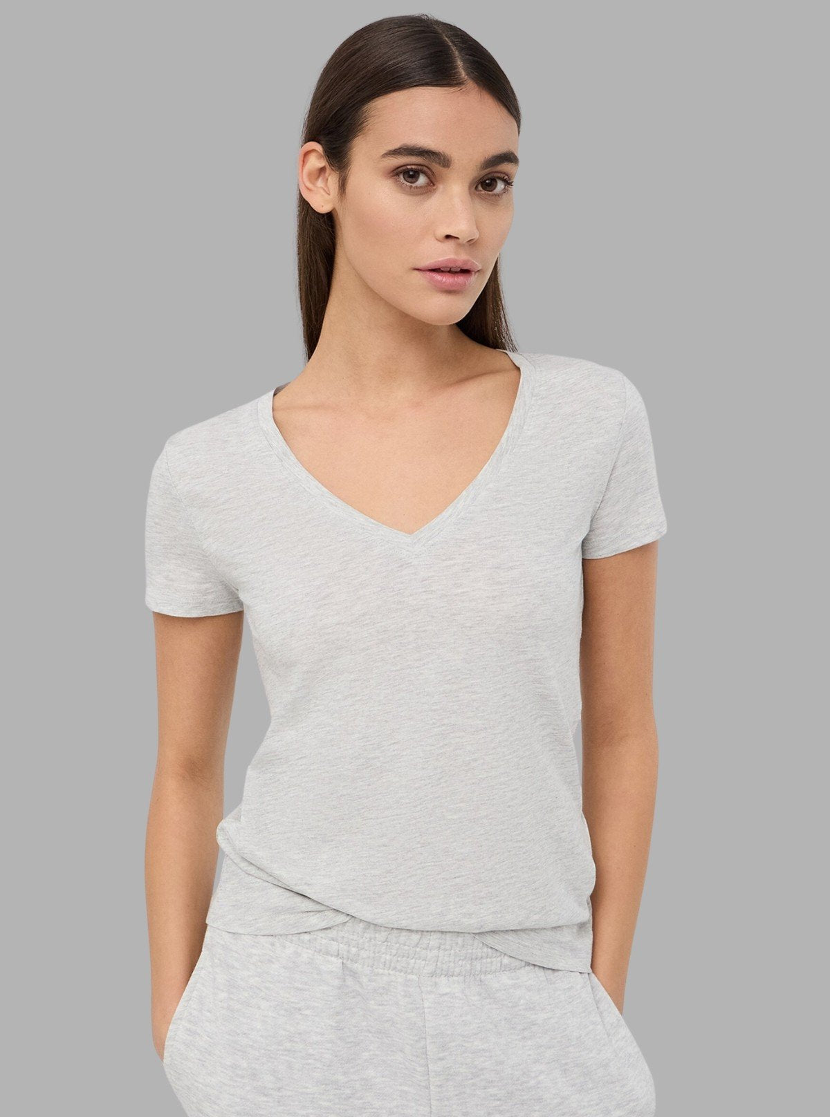 Women’s Grey Melange V - Neck Short Sleeve Cotton Jersey T-Shirt by Boer and Fitch - Boer and Fitch