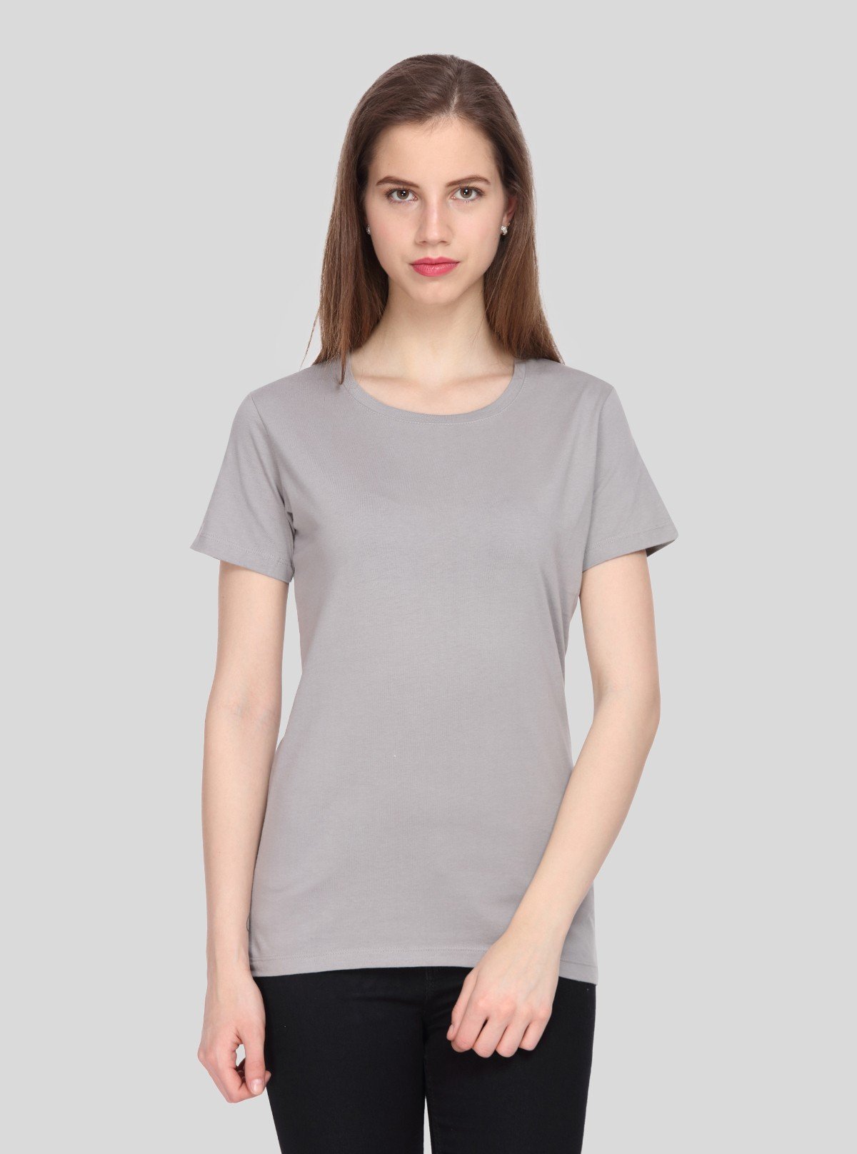 Women's Grey Solid Crew Neck Cotton Jersey Short Sleeve T-Shirt by Boer and Fitch - Boer and Fitch