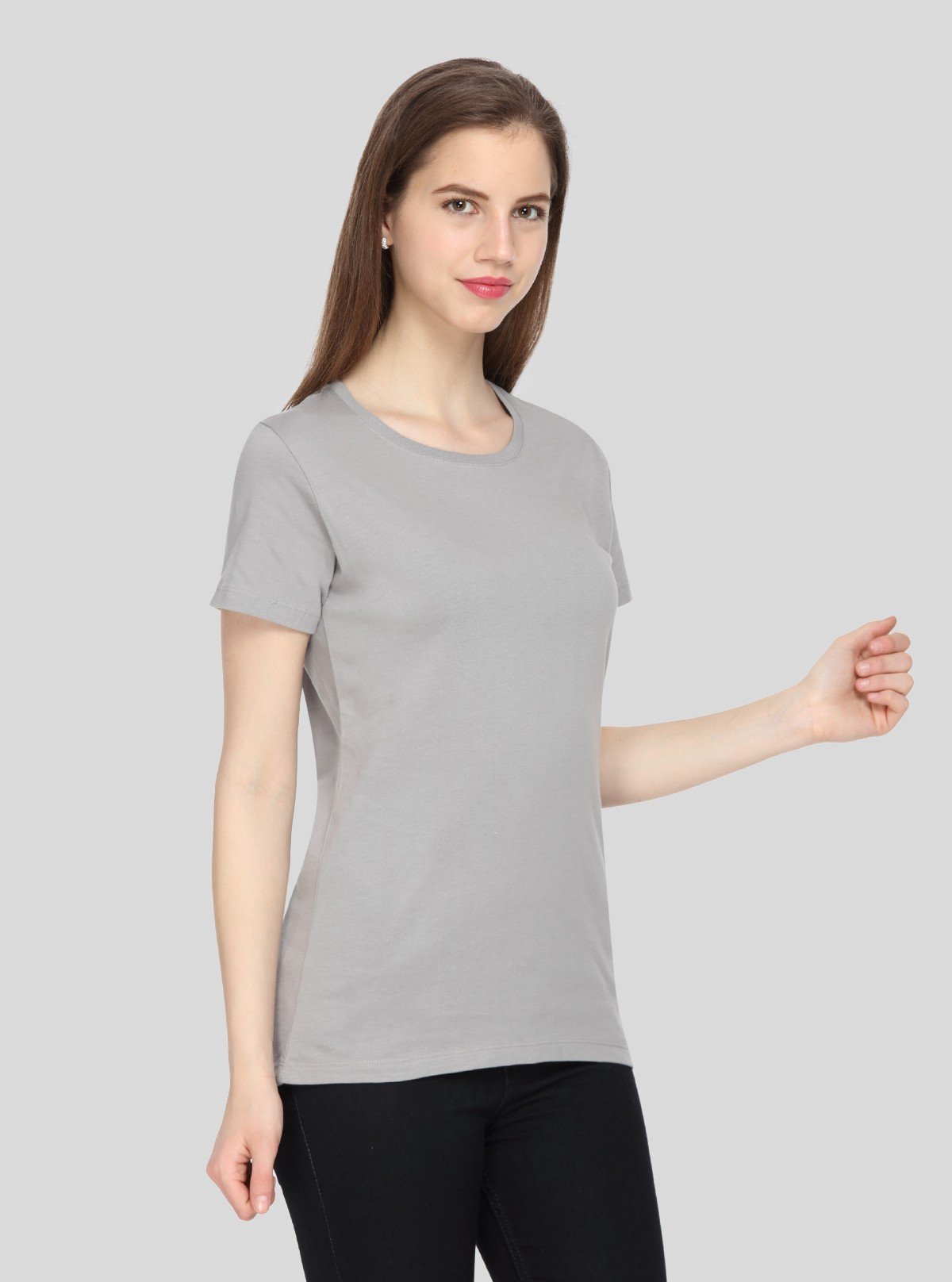 Women's Grey Solid Crew Neck Cotton Jersey Short Sleeve T-Shirt by Boer and Fitch - Boer and Fitch