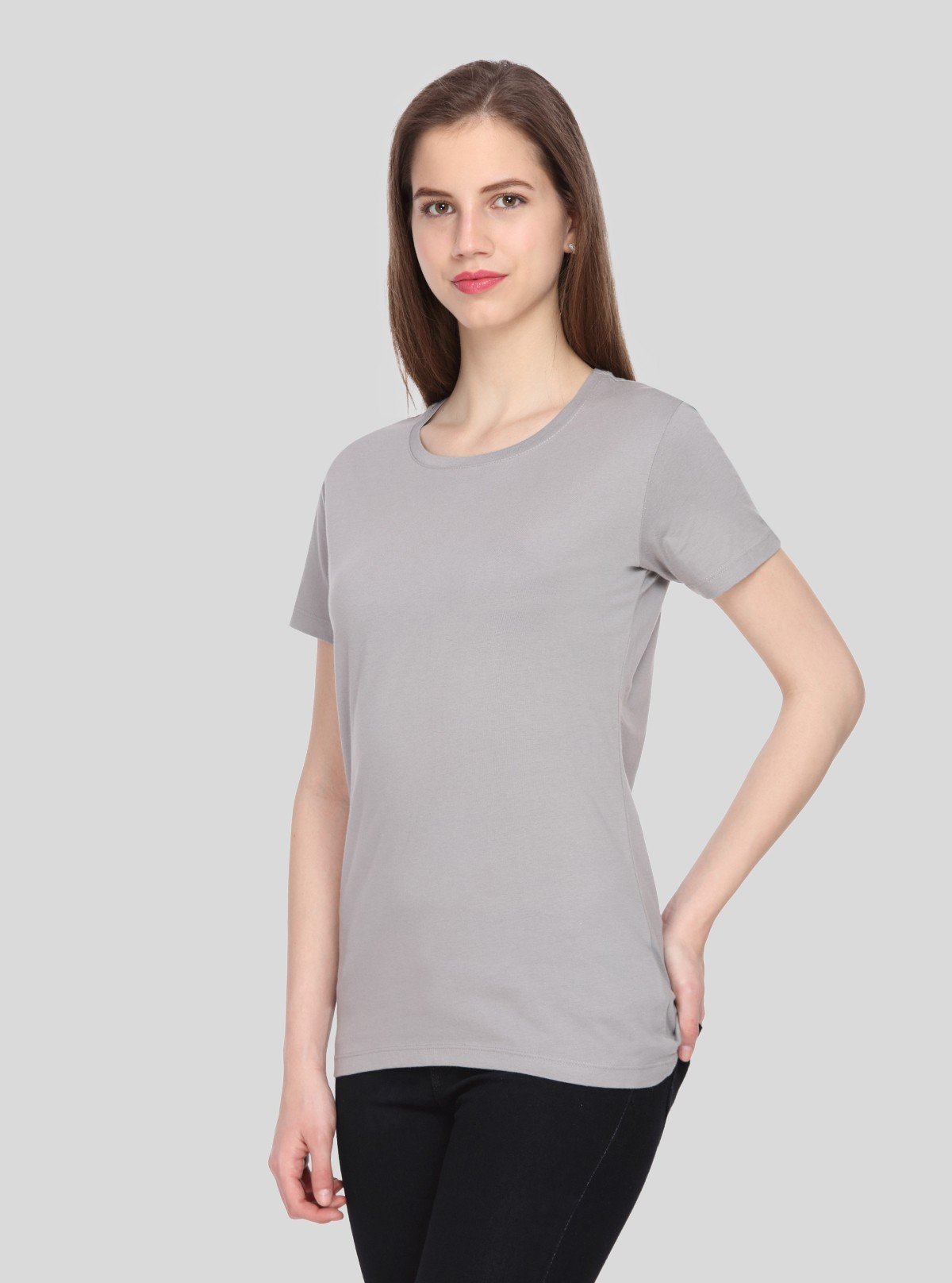Women's Grey Solid Crew Neck Cotton Jersey Short Sleeve T-Shirt by Boer and Fitch - Boer and Fitch