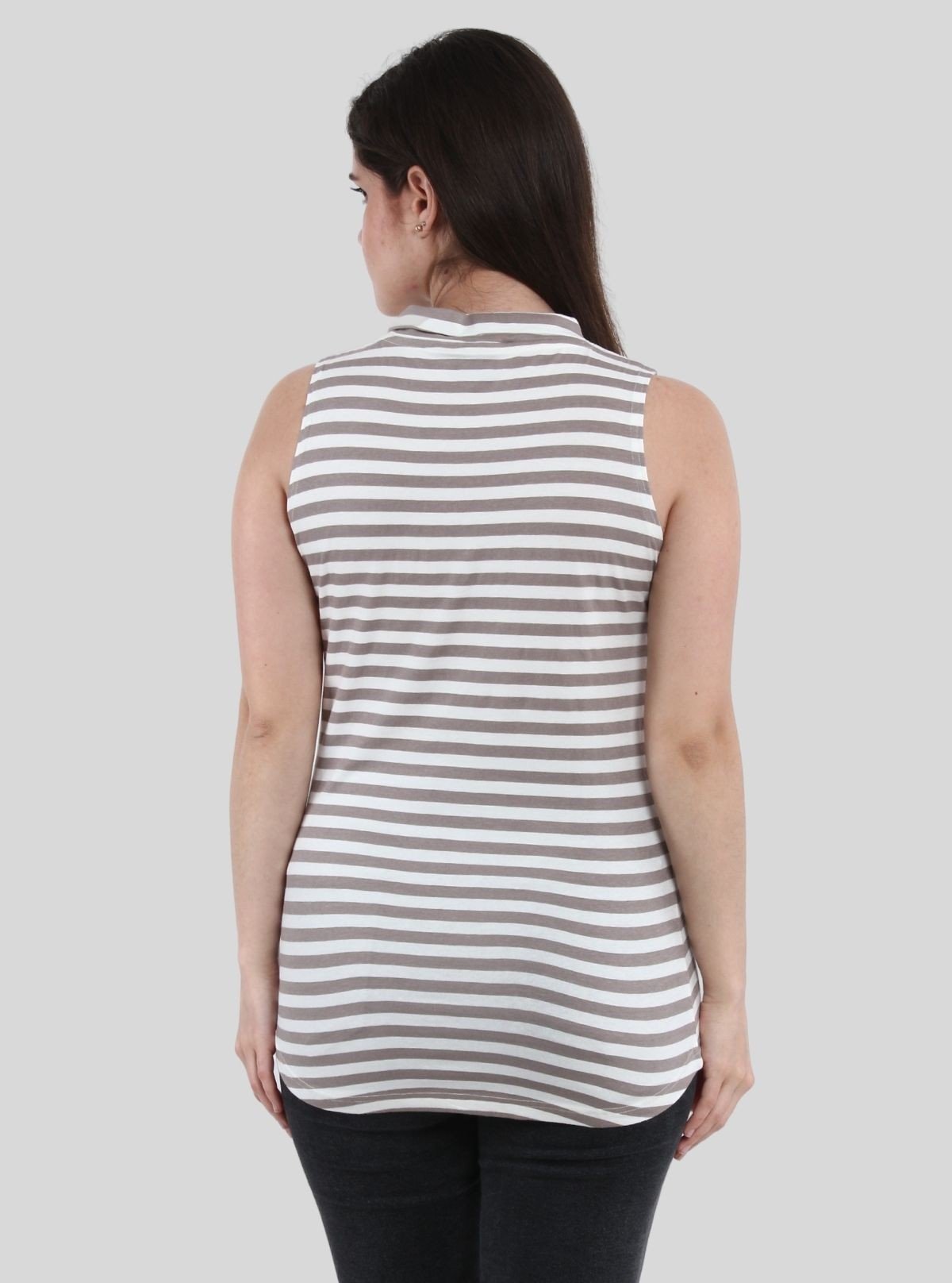 Women’s Grey Striped High Neck Top – Elegant Cotton Blend by Boer and Fitch - Boer and Fitch