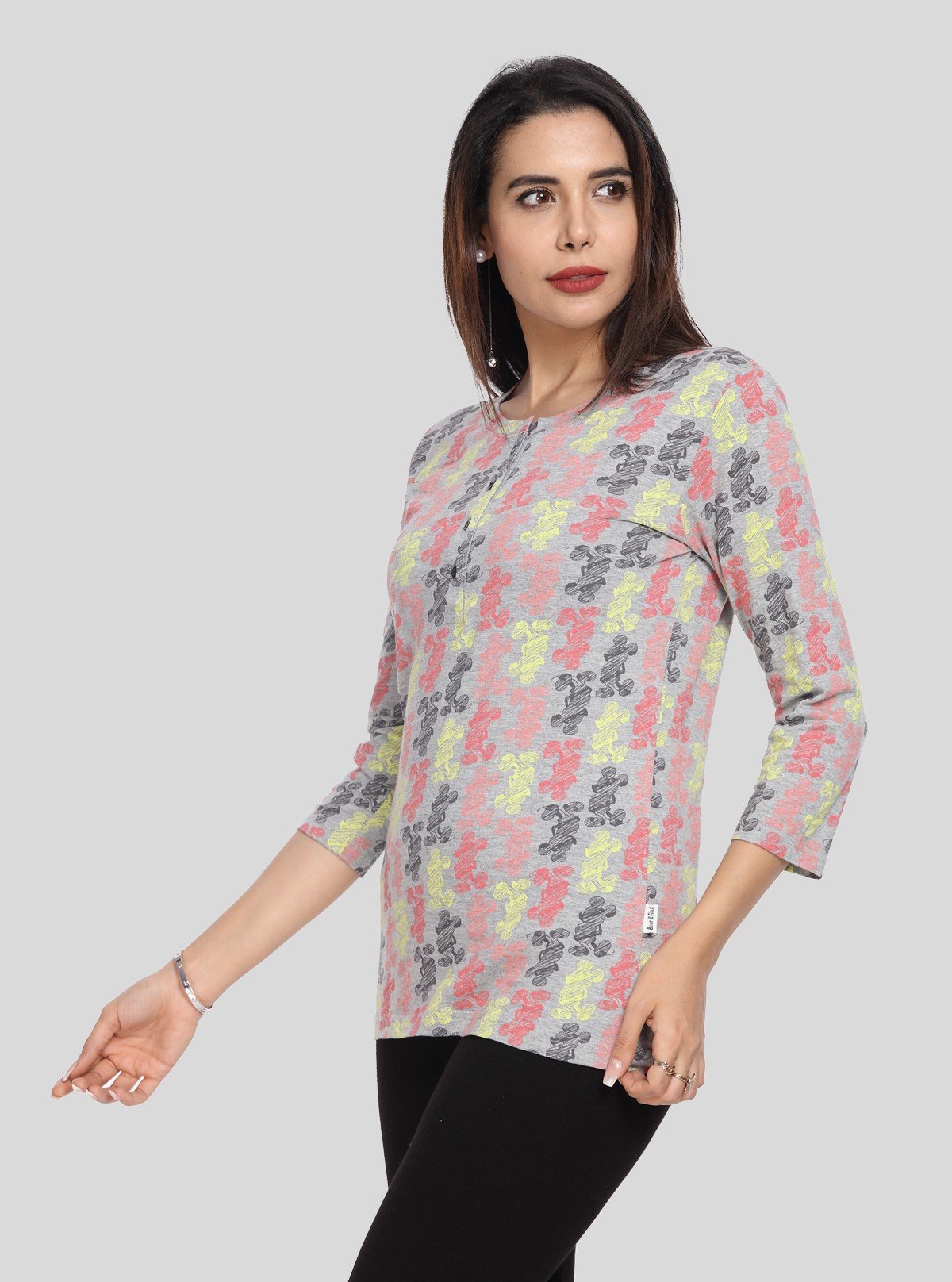 Women's Grey Textured Tri - Colour Printed Top – Modern Chic by Boer & Fitch - Boer and Fitch