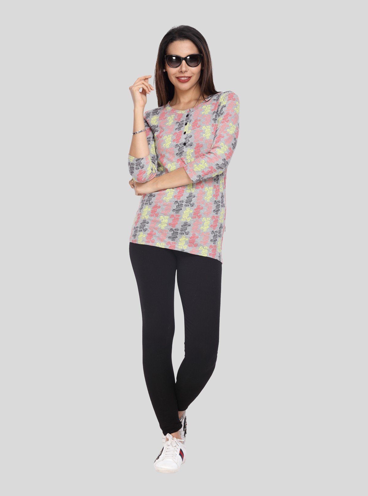 Women's Grey Textured Tri - Colour Printed Top – Modern Chic by Boer & Fitch - Boer and Fitch