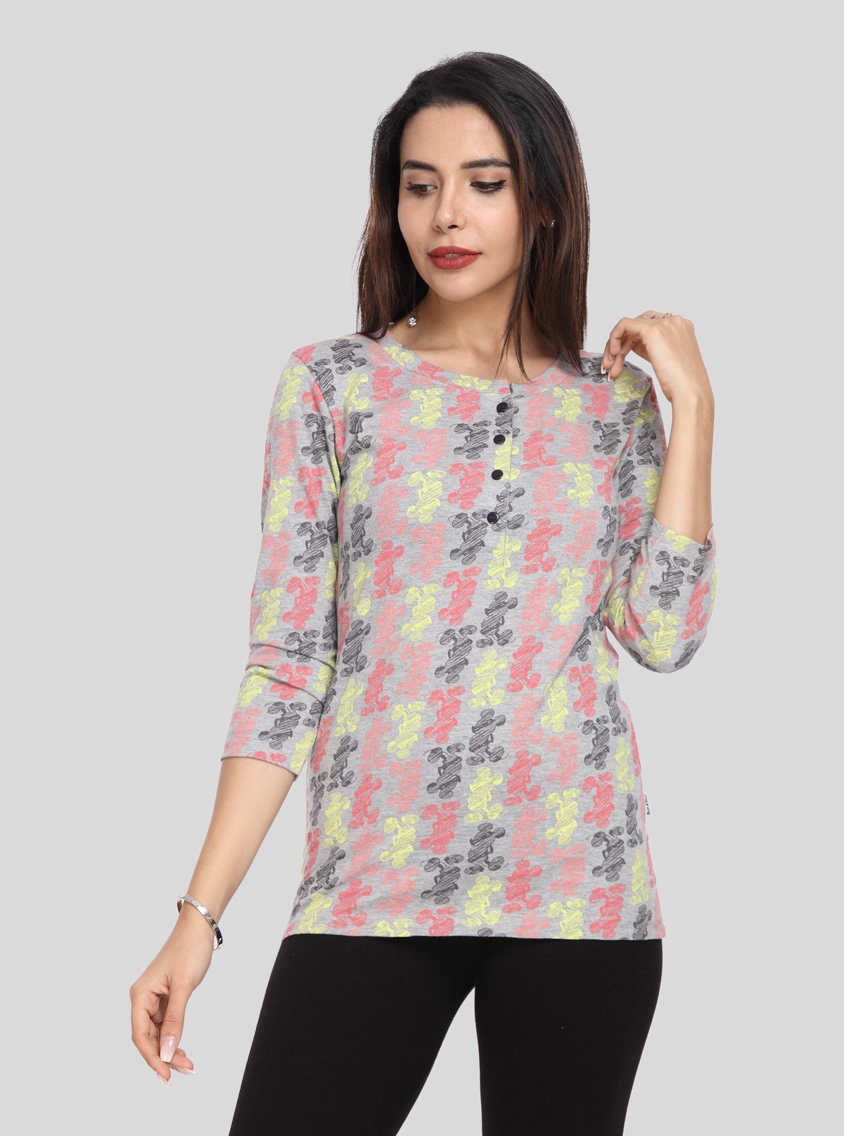 Women's Grey Textured Tri - Colour Printed Top – Modern Chic by Boer & Fitch - Boer and Fitch