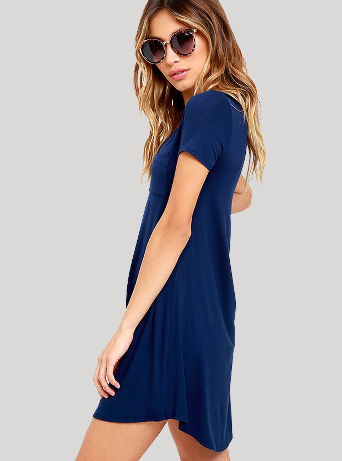 Women's Ink Blue Cotton Short Sleeve Dress – Effortless Everyday Style - Boer and Fitch