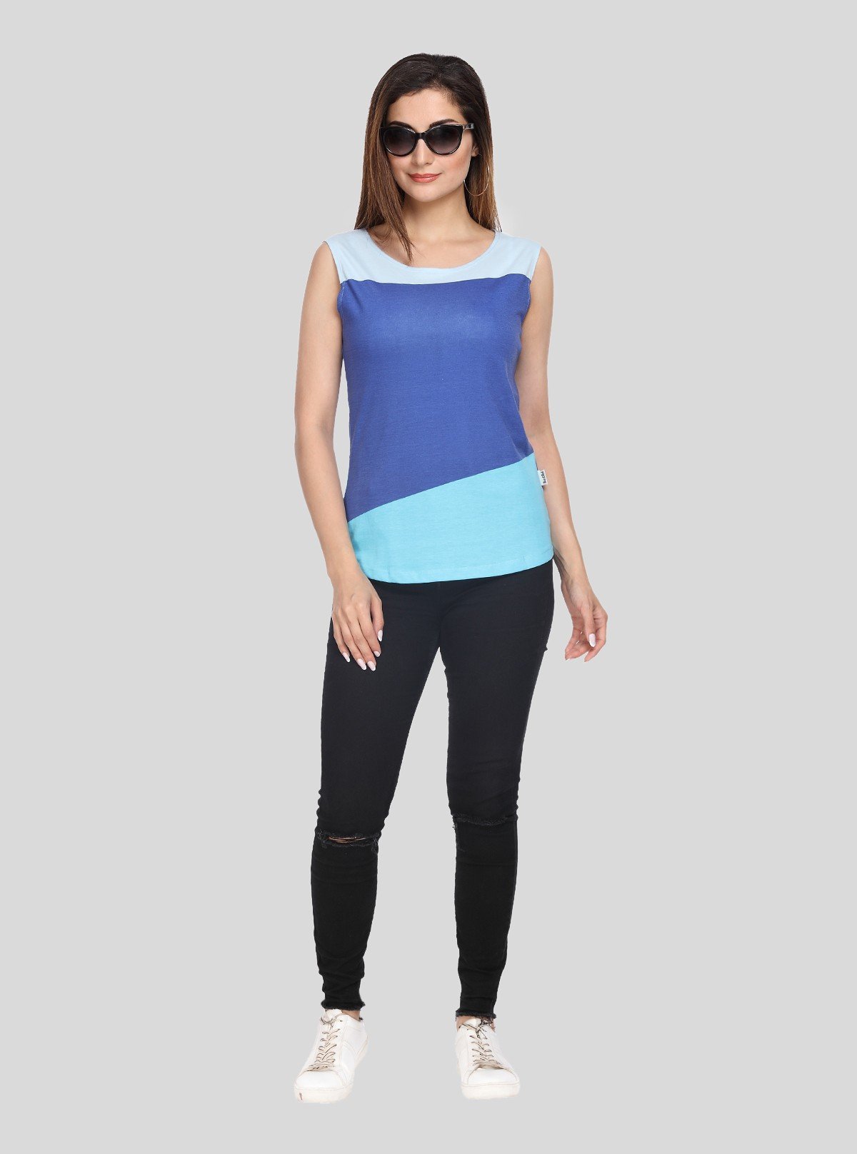 Women's Ink Blue Cut and Sew Sleeveless Cotton Jersey Top by Boer and Fitch - Boer and Fitch