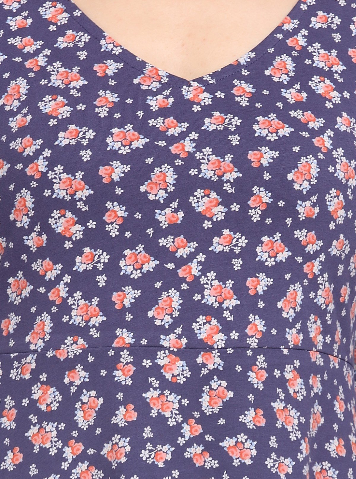 Women's Ink Blue Floral Printed Cotton Feather Touch Dress - Boer and Fitch