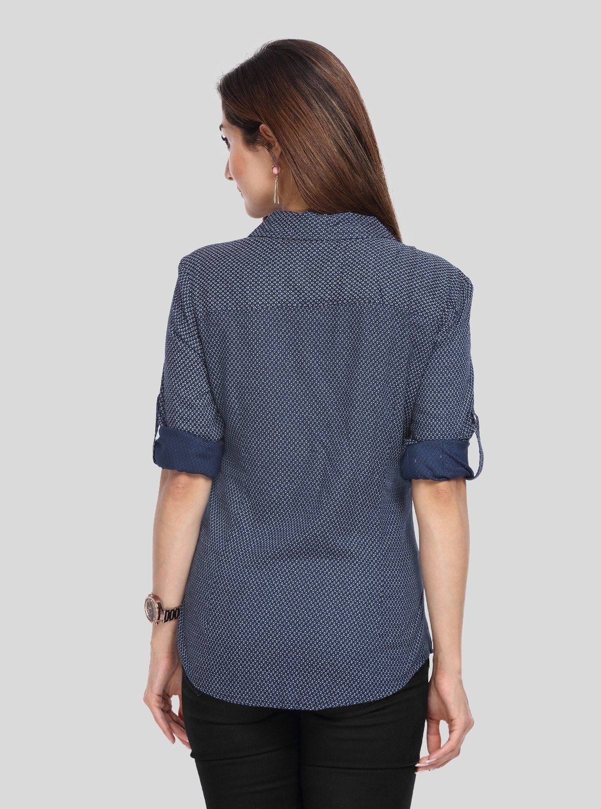 Women’s Ink Blue Long Sleeve Polka Dot Shirt by Boer and Fitch - Boer and Fitch