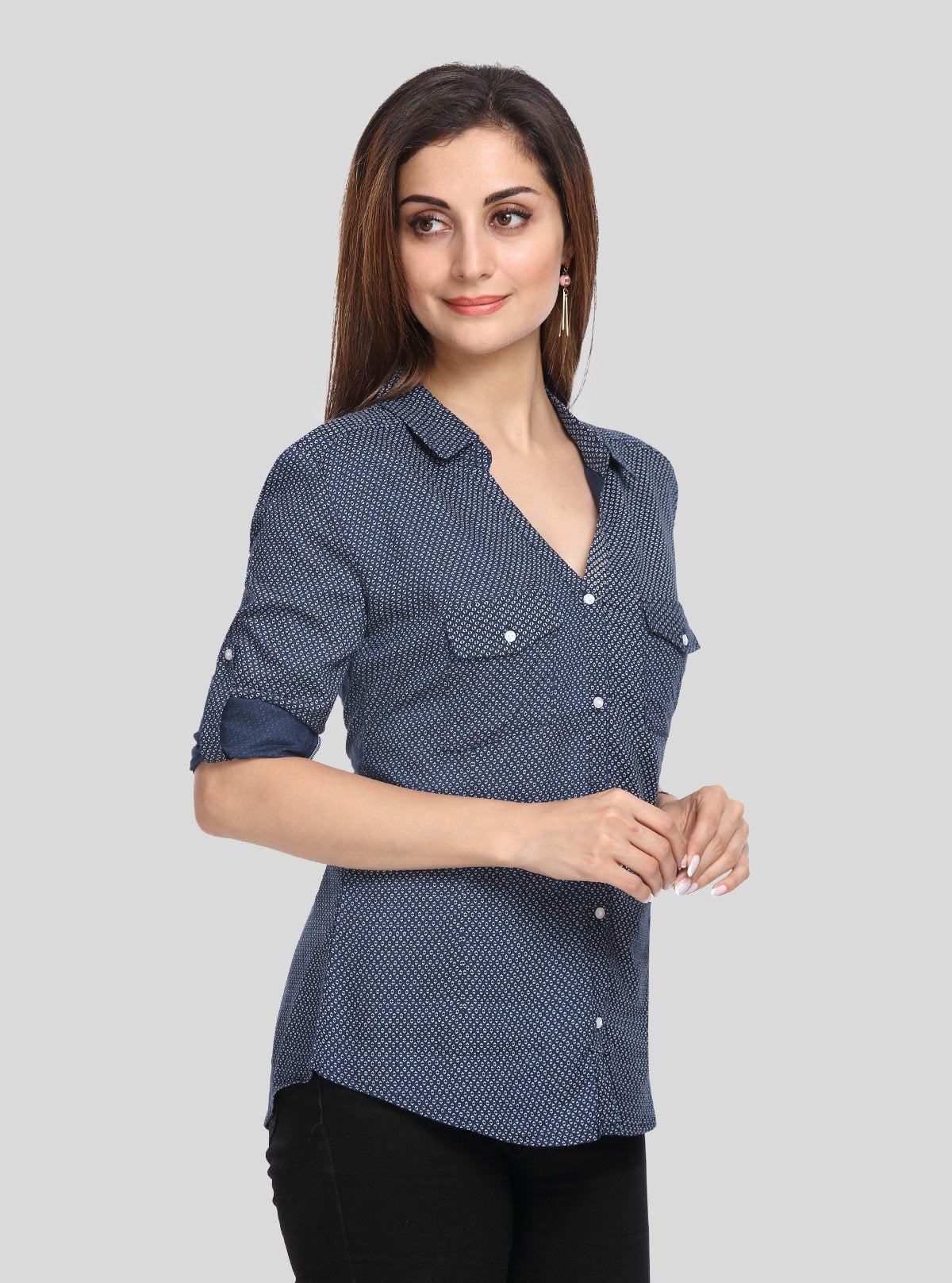 Women’s Ink Blue Long Sleeve Polka Dot Shirt by Boer and Fitch - Boer and Fitch