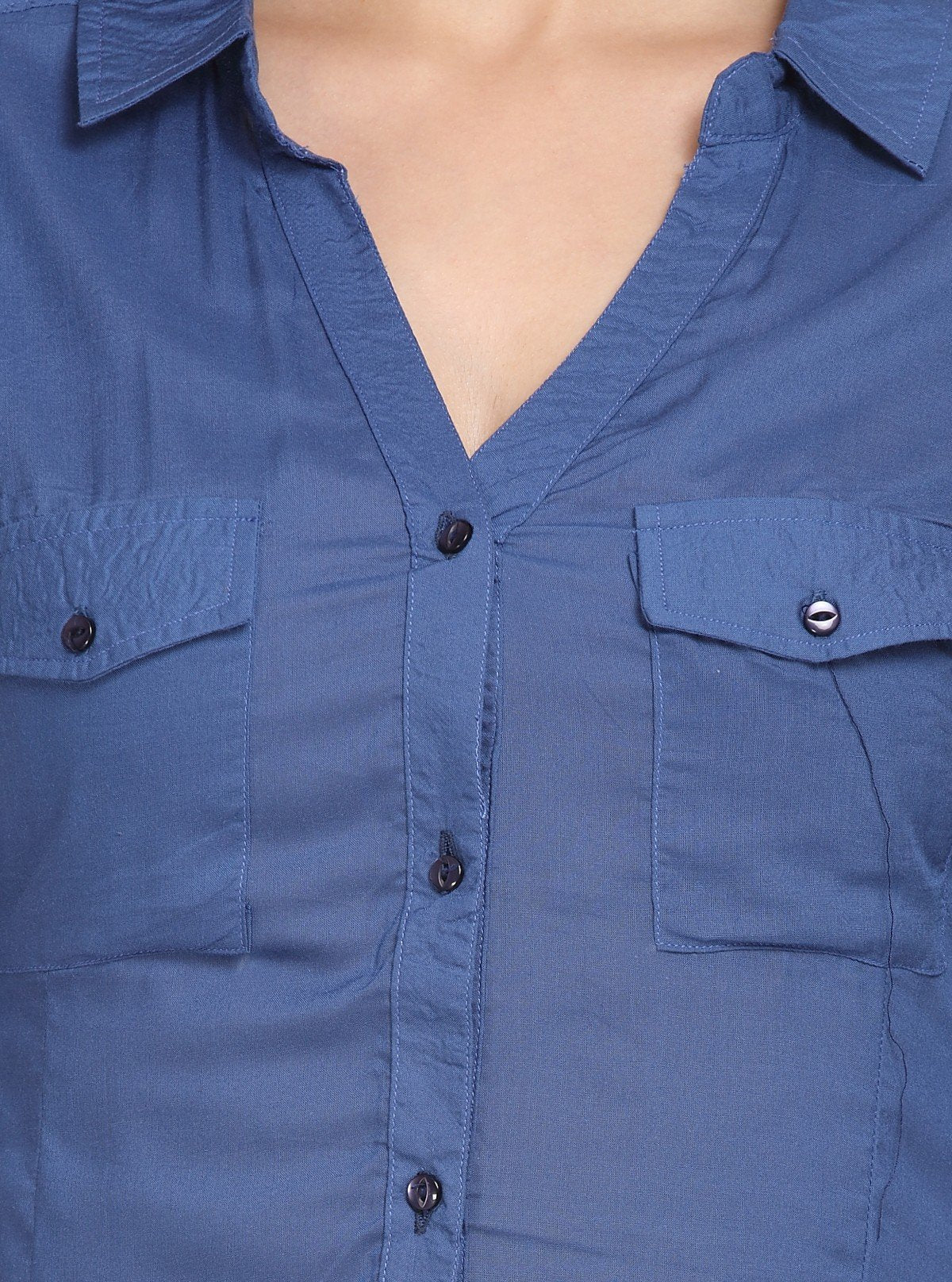 Women’s Ink Blue Solid Long Sleeve Cotton Shirt – Boer and Fitch - Boer and Fitch