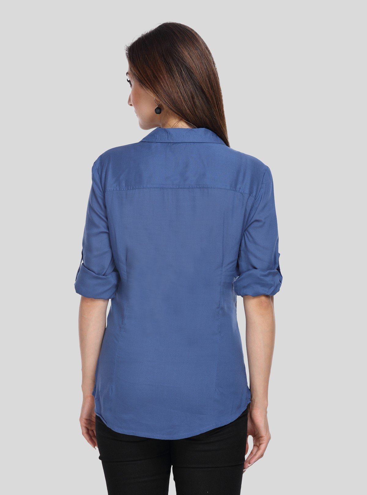 Women’s Ink Blue Solid Long Sleeve Cotton Shirt – Boer and Fitch - Boer and Fitch
