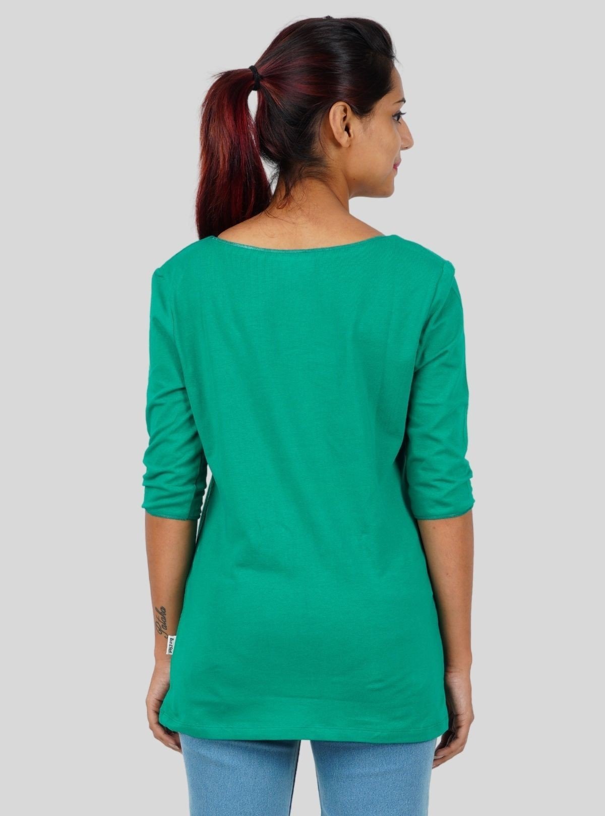 Women's Leafy Green Fancy Sleeve Top – Stylish Comfort with Statement Sleeves - Boer and Fitch