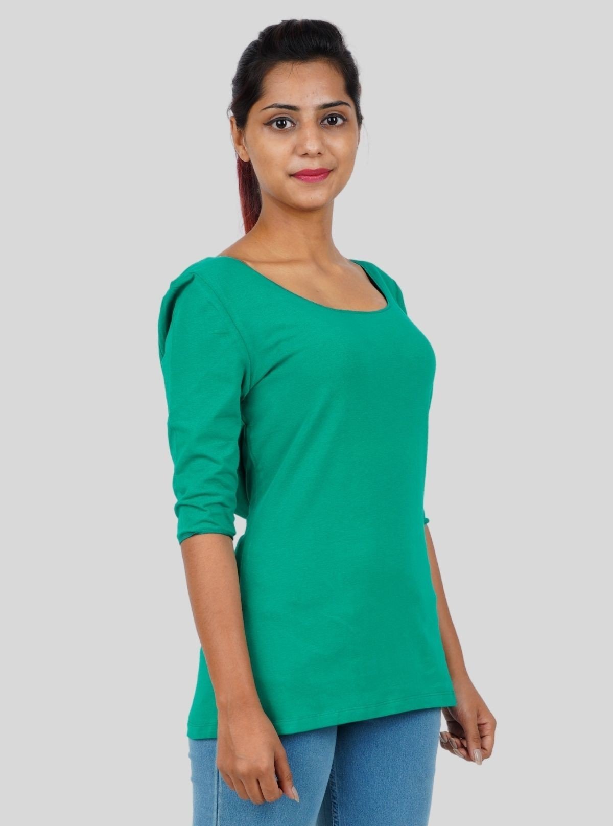 Women's Leafy Green Fancy Sleeve Top – Stylish Comfort with Statement Sleeves - Boer and Fitch