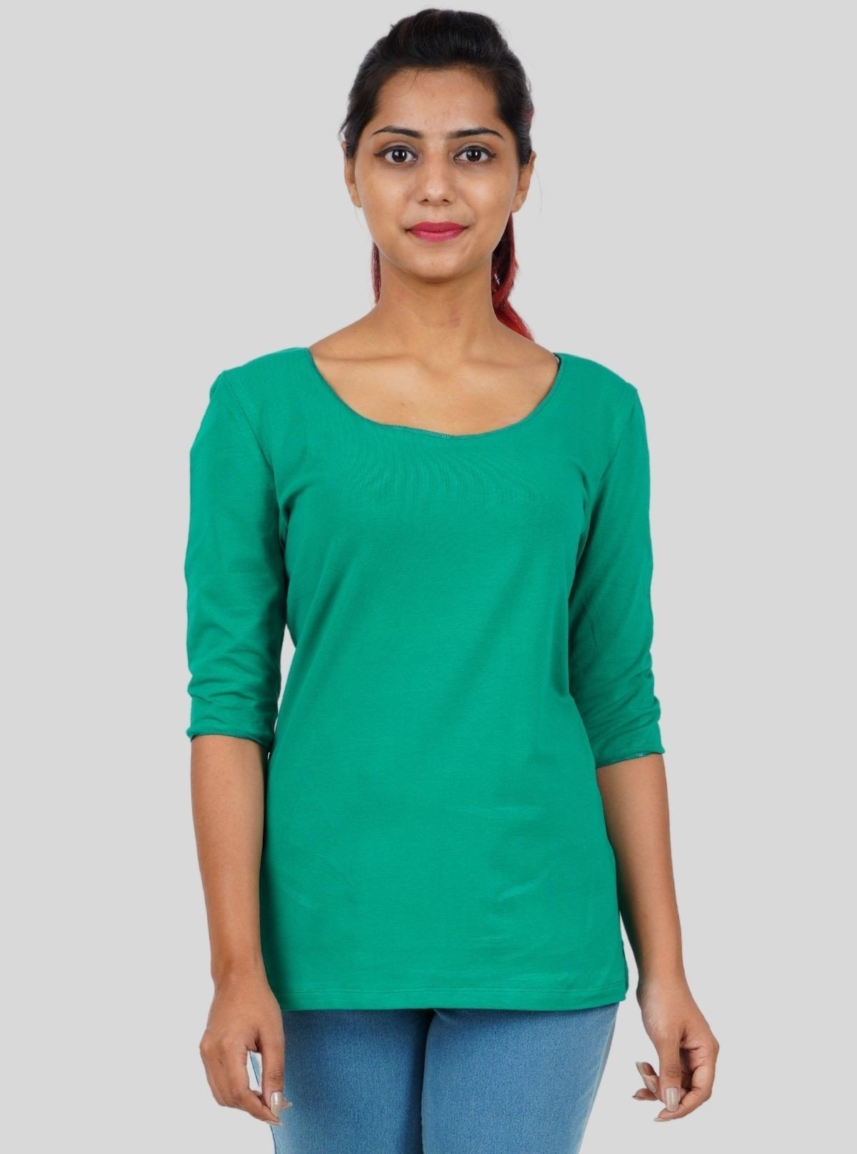Women's Leafy Green Fancy Sleeve Top – Stylish Comfort with Statement Sleeves - Boer and Fitch