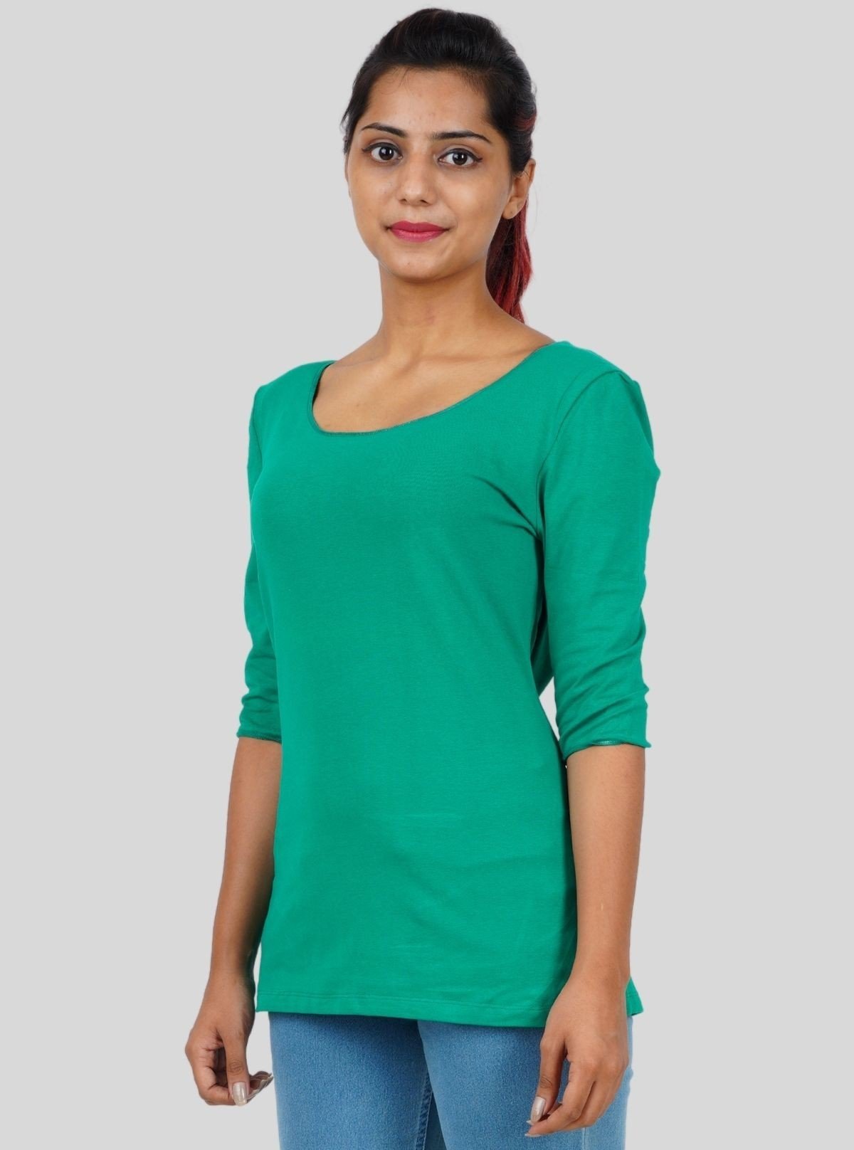 Women's Leafy Green Fancy Sleeve Top – Stylish Comfort with Statement Sleeves - Boer and Fitch