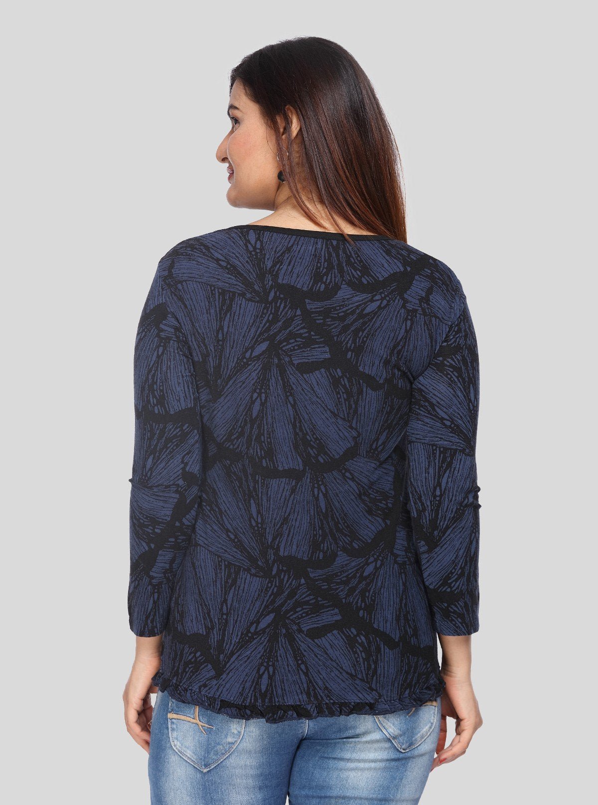 Women's Light Blue Printed Long Sleeve Top in Cotton Jersey Blend | Boer & Fitch - Boer and Fitch
