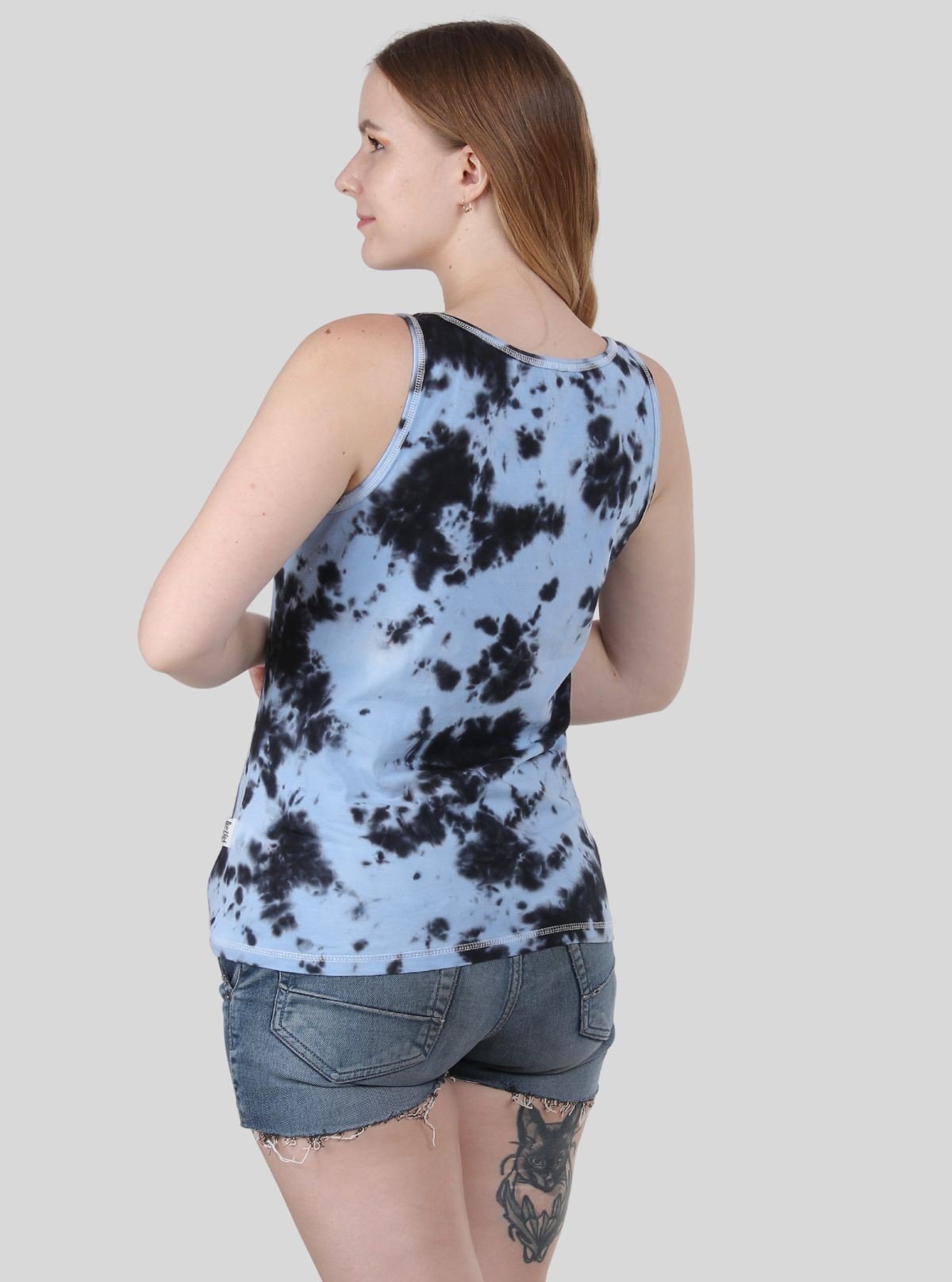 Women's Light Blue Tie and Dye Sleeveless Cotton Elastane Jersey Top by Boer & Fitch - Boer and Fitch