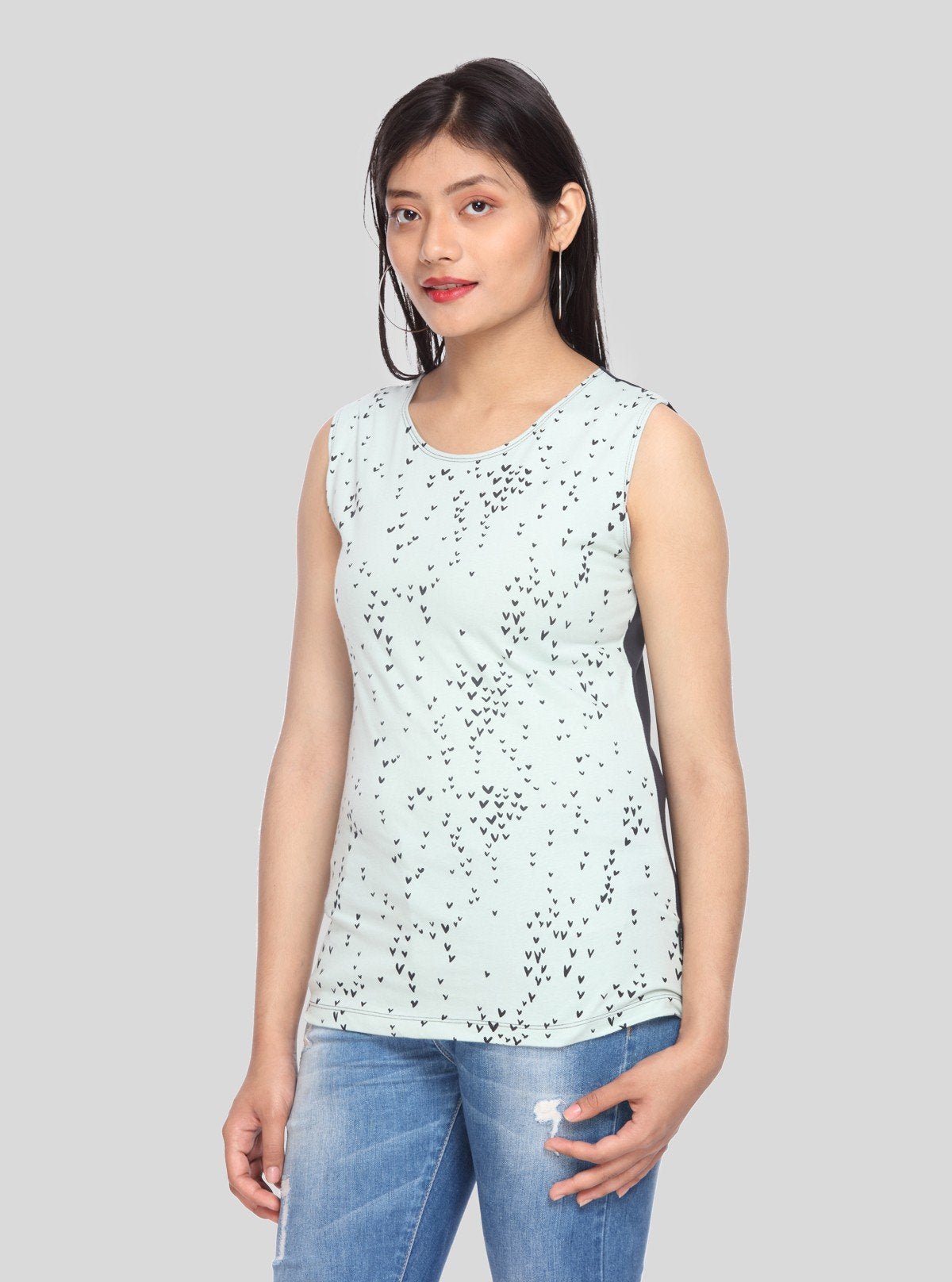 Women’s Light Green Heart Printed Top – Stylish Cotton Blend by Boer and Fitch - Boer and Fitch