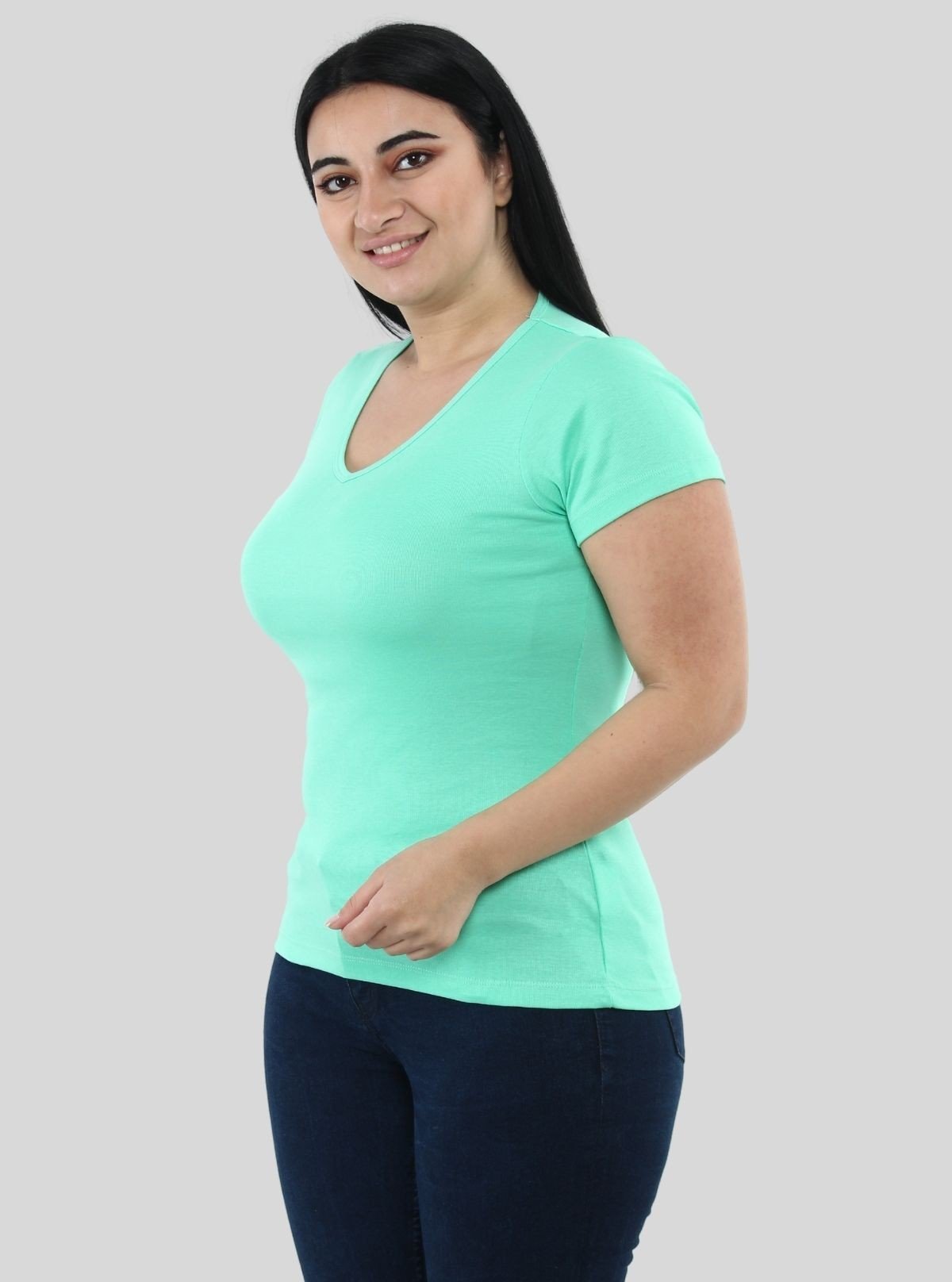 Women’s Light Green V - Neck Short Sleeve Cotton Jersey T-Shirt by Boer and Fitch - Boer and Fitch