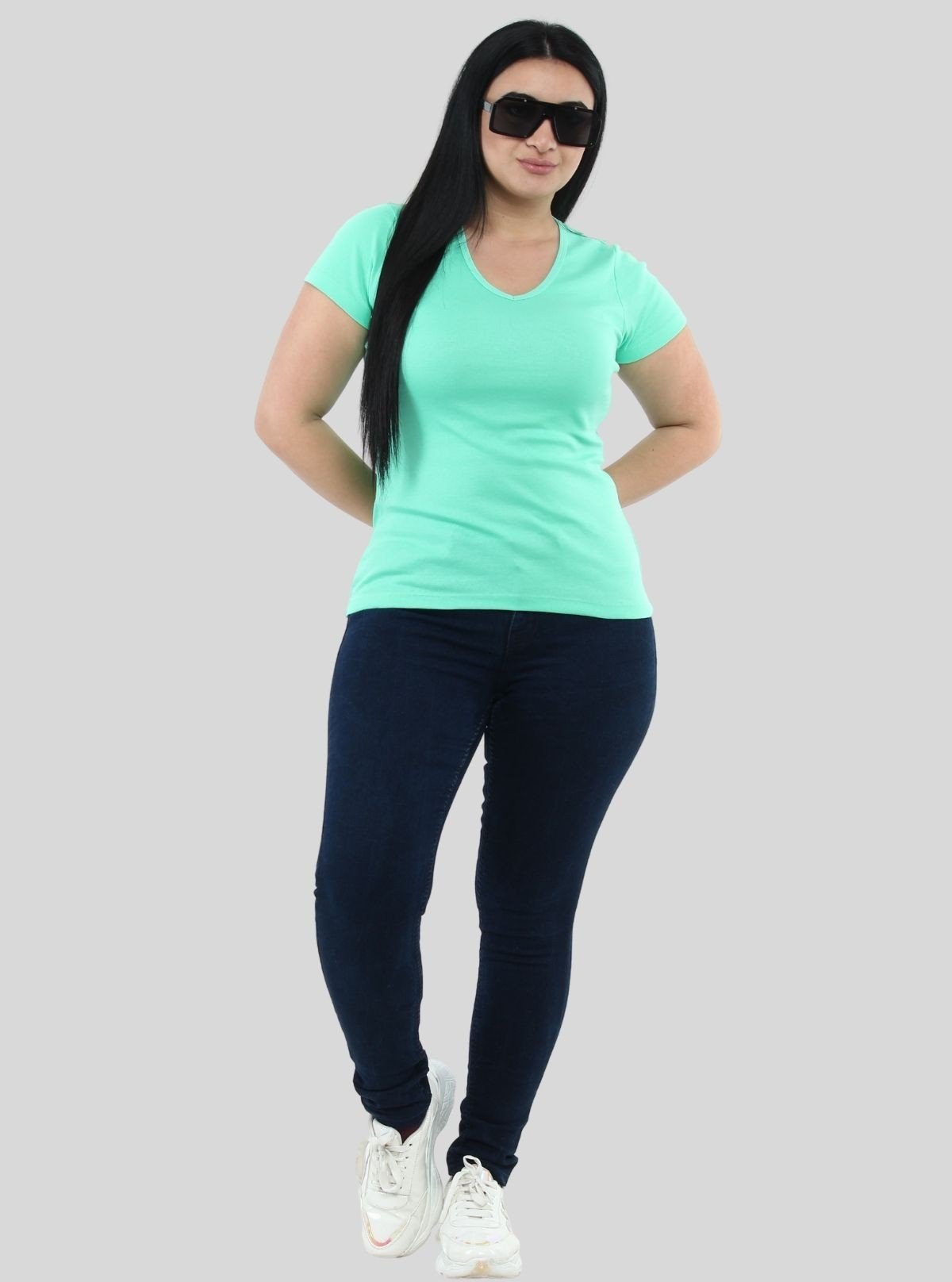 Women’s Light Green V - Neck Short Sleeve Cotton Jersey T-Shirt by Boer and Fitch - Boer and Fitch