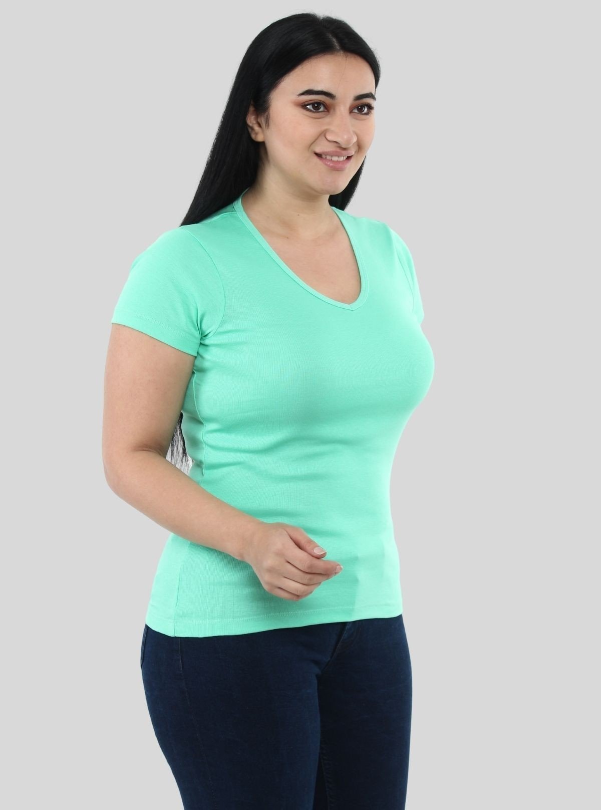 Women’s Light Green V - Neck Short Sleeve Cotton Jersey T-Shirt by Boer and Fitch - Boer and Fitch