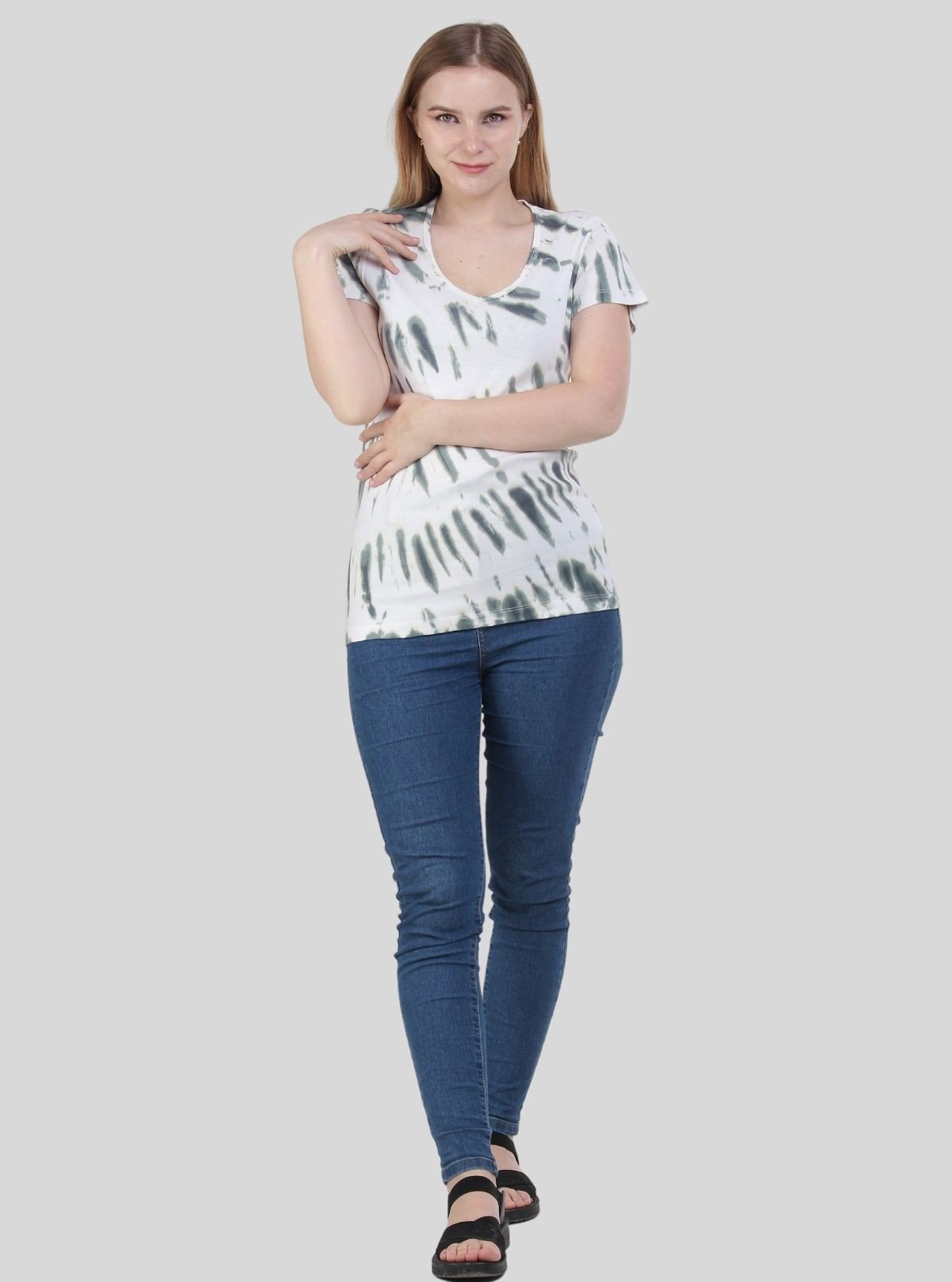 Women’s Light Grey Tie and Dye V - Neck Short Sleeve Cotton Jersey T-Shirt by Boer and Fitch - Boer and Fitch