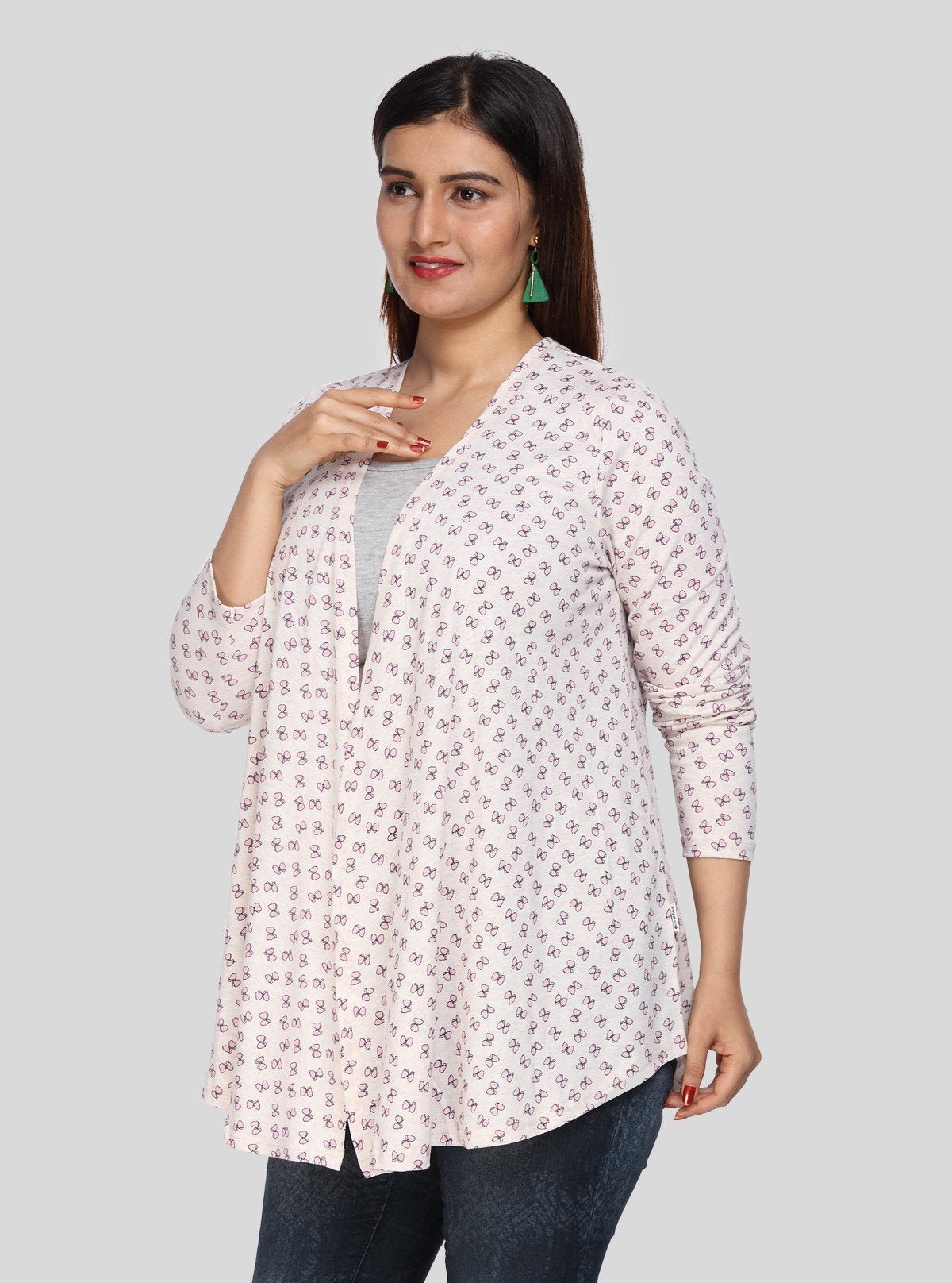 Women's Light Pink Knotty Print Cotton Shrug – Stylish Layer by Boer & Fitch - Boer and Fitch