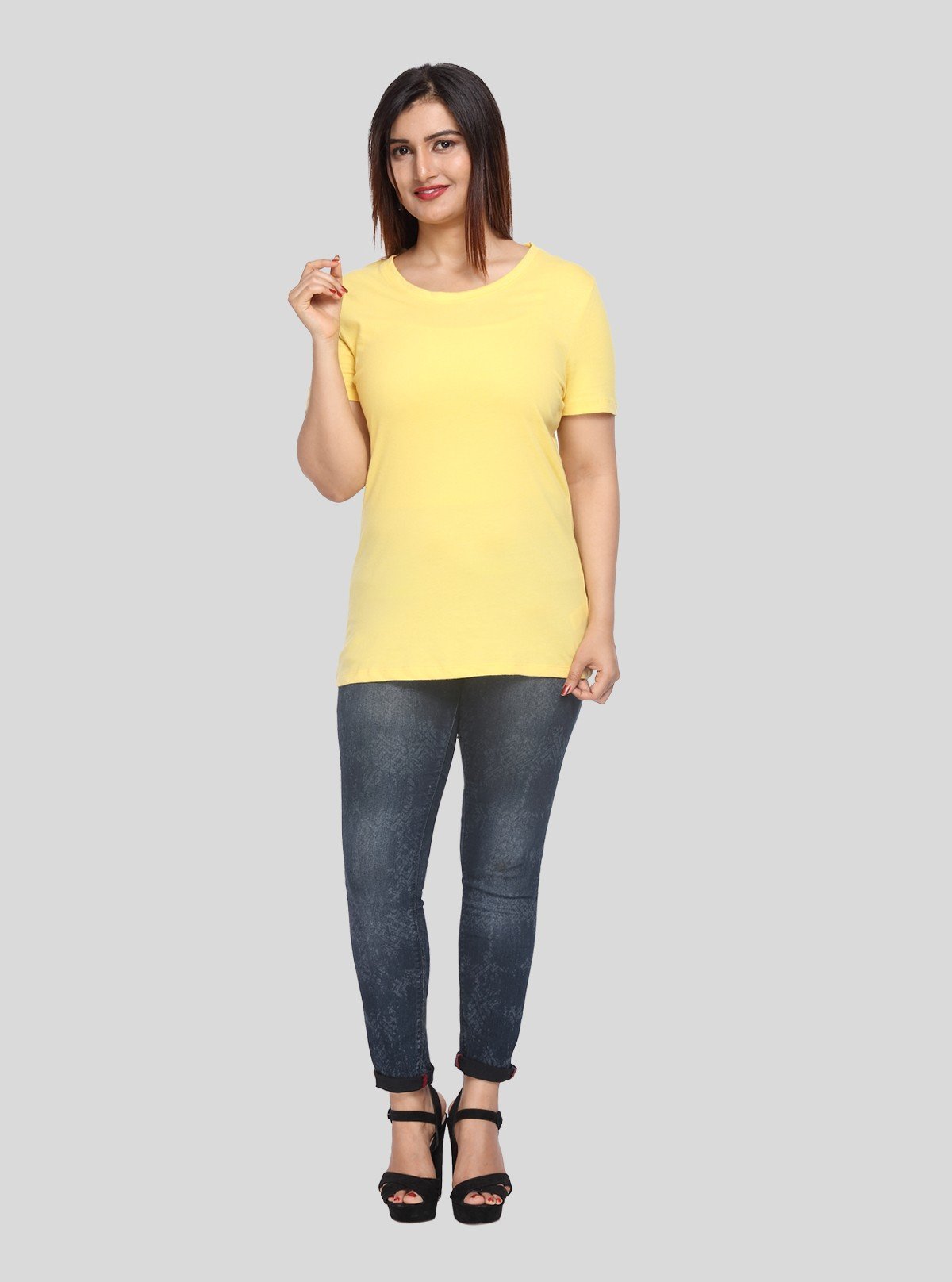 Women's Light Yellow Crew Neck Cotton Jersey Short Sleeve T-Shirt by Boer and Fitch - Boer and Fitch