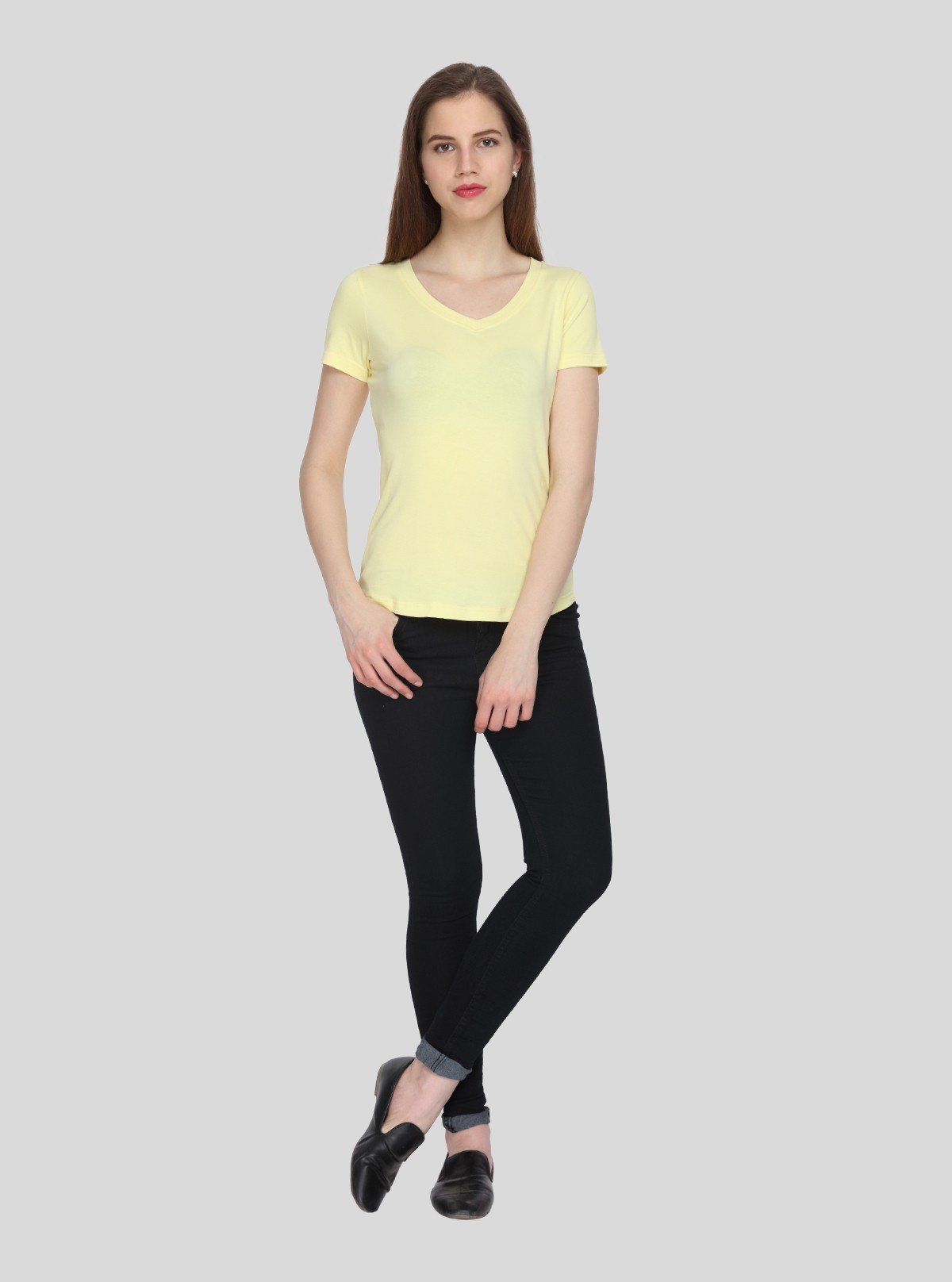 Women’s Light Yellow V - Neck Short Sleeve Cotton Jersey T-Shirt by Boer and Fitch - Boer and Fitch