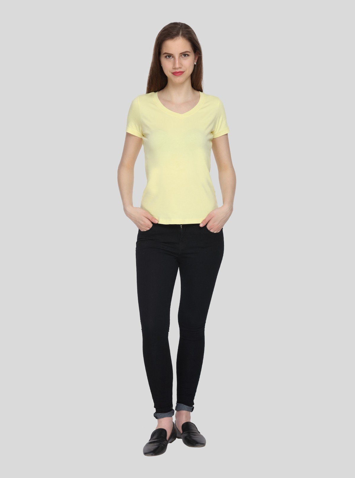 Women’s Light Yellow V - Neck Short Sleeve Cotton Jersey T-Shirt by Boer and Fitch - Boer and Fitch