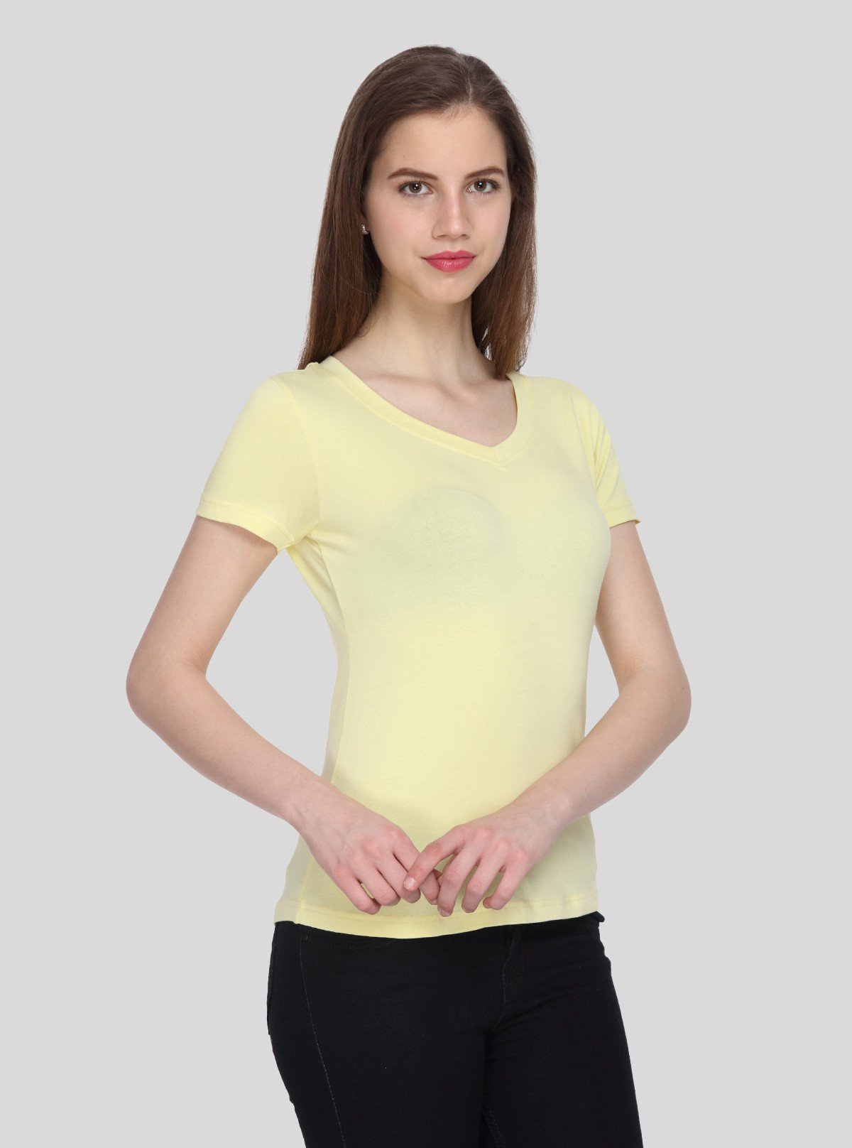 Women’s Light Yellow V - Neck Short Sleeve Cotton Jersey T-Shirt by Boer and Fitch - Boer and Fitch