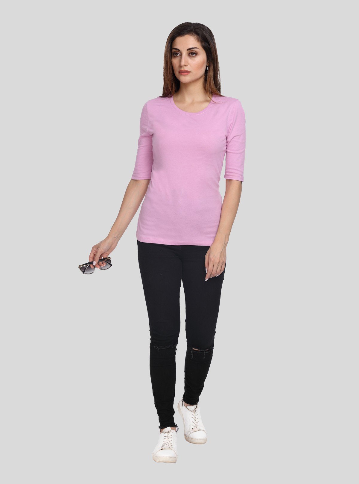 Women's Lilac Crew Neck Cotton Jersey Half Sleeve T-Shirt by Boer and Fitch - Boer and Fitch