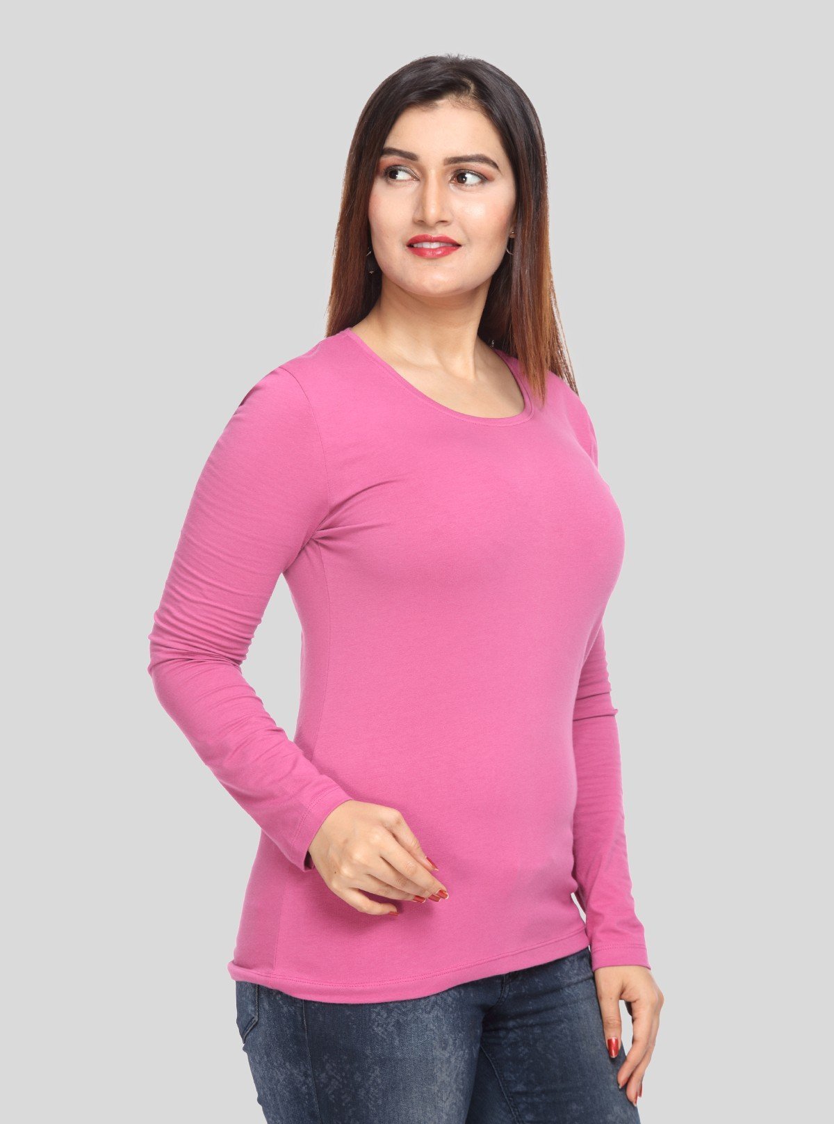 Women's Lilac Solid Long Sleeve Cotton Jersey Top | Boer & Fitch - Boer and Fitch
